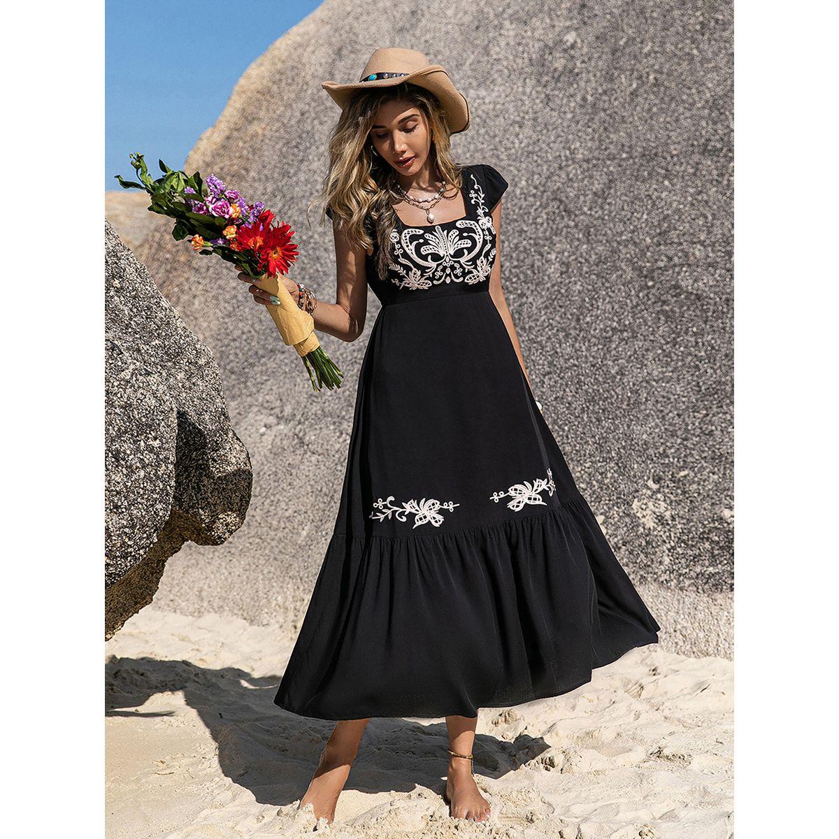 فستان ميدي بياقة واسعة وزهور مُطرّزة رَستي دَستي × ستايلي-women-clothing-dresses-image-3