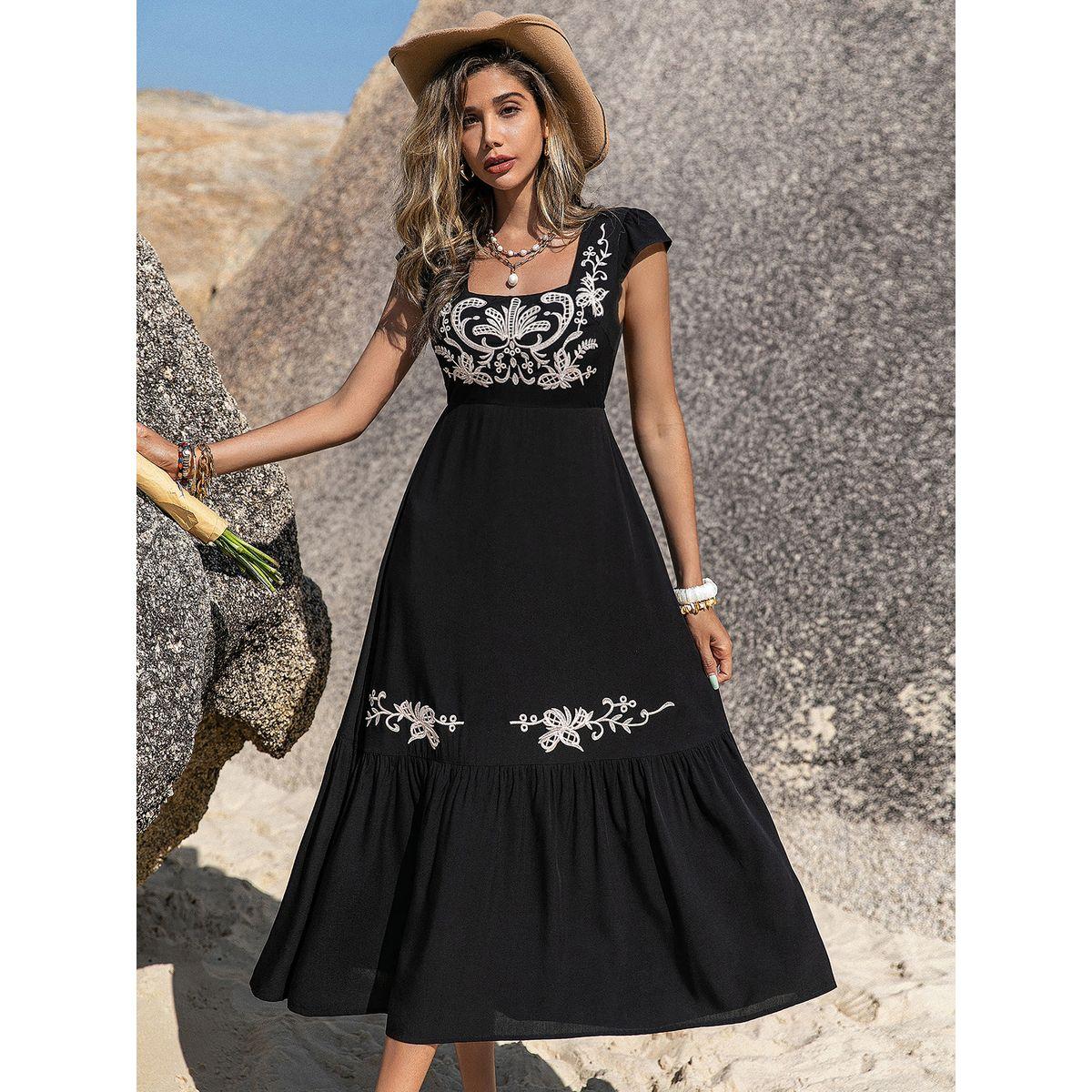 فستان ميدي بياقة واسعة وزهور مُطرّزة رَستي دَستي × ستايلي-women-clothing-dresses-image-7