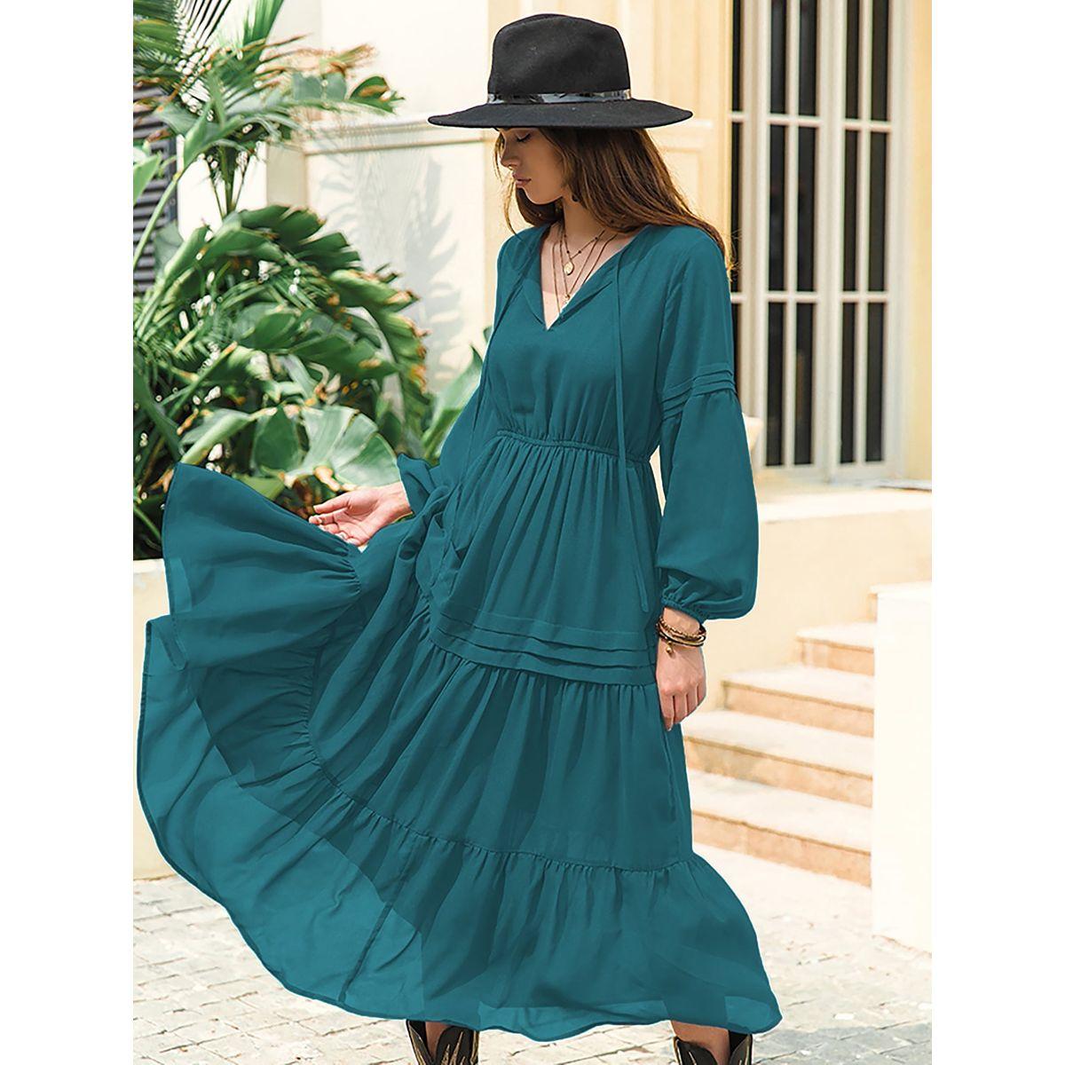 Russty Dustty X Styli Russty Dustty Lace Insert Tiered Midi Dress with Bishop Sleeve-women-clothing-dresses-image-1