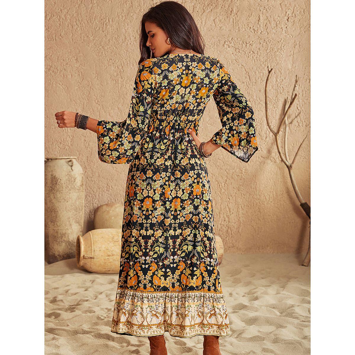 فستان طويل مطبع بزهور مع حافة واسعة رَستي دَستي × ستايلي-women-clothing-dresses-image-2