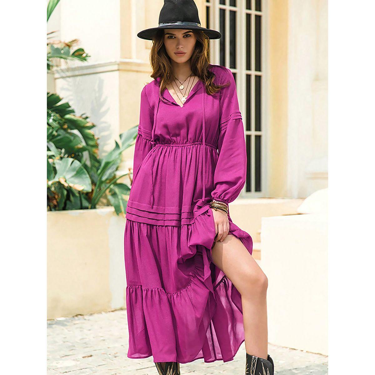 فستان ميدي بكسرات واكمام بيشوب رَستي دَستي × ستايلي-women-clothing-dresses-image-2