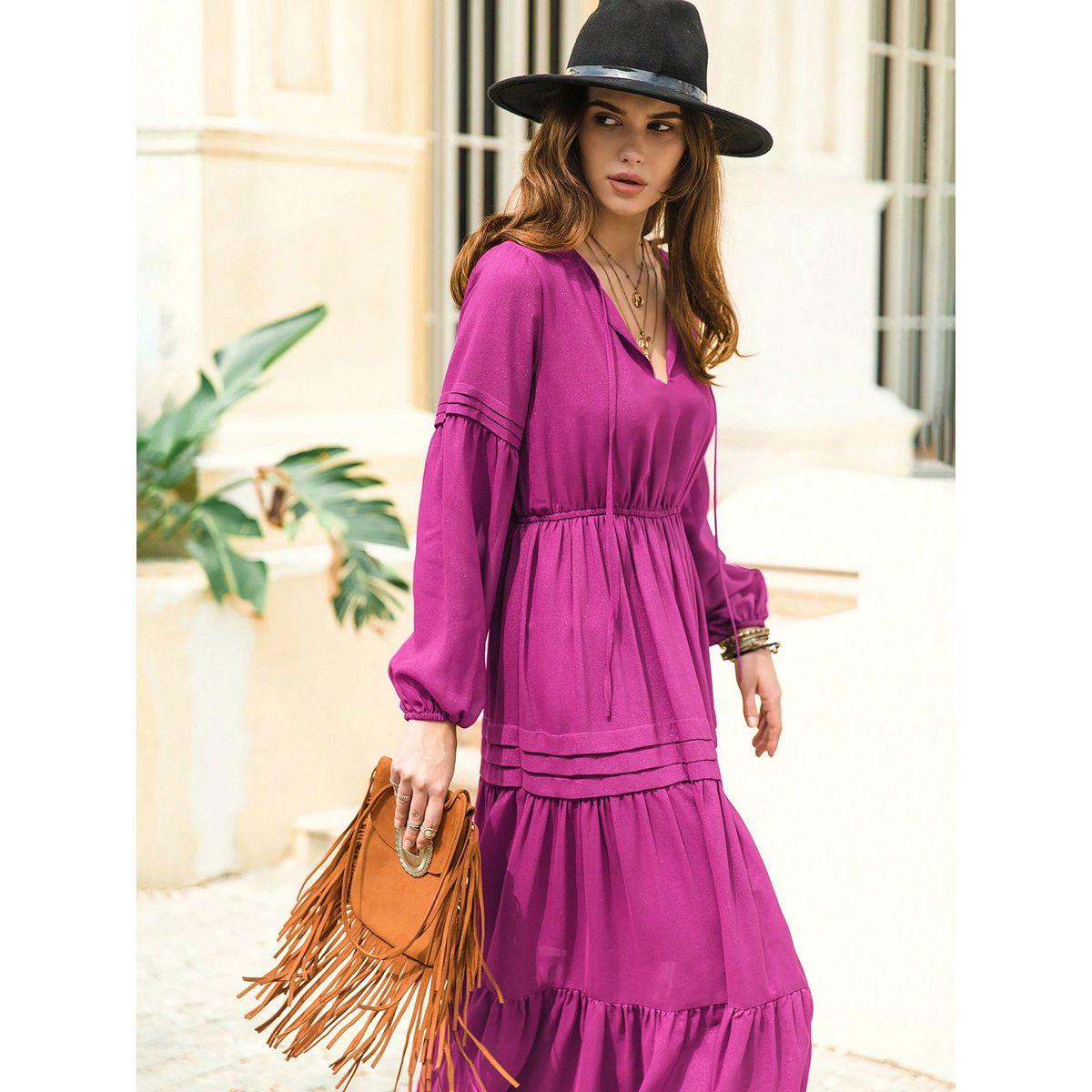 فستان ميدي بكسرات واكمام بيشوب رَستي دَستي × ستايلي-women-clothing-dresses-image-4