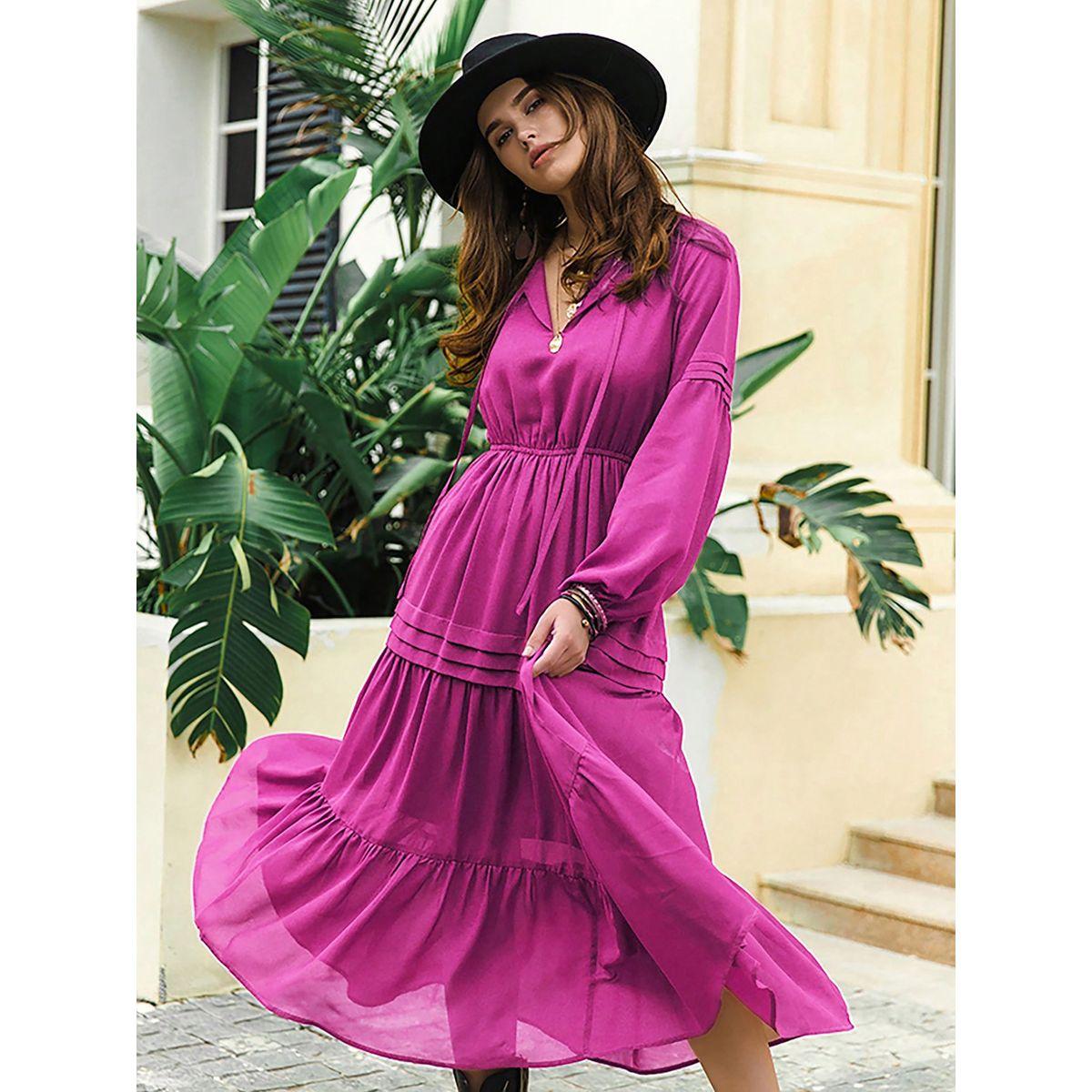 فستان ميدي بكسرات واكمام بيشوب رَستي دَستي × ستايلي-women-clothing-dresses-image-5