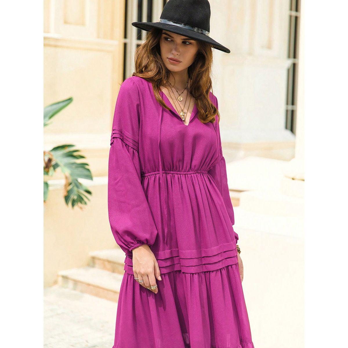 فستان ميدي بكسرات واكمام بيشوب رَستي دَستي × ستايلي-women-clothing-dresses-image-6
