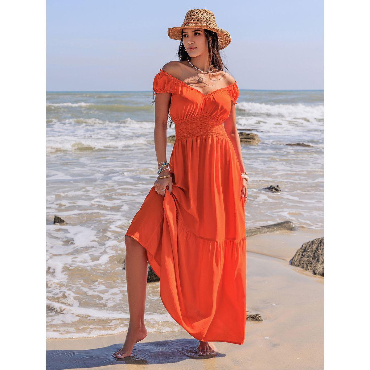 Russty Dustty X Styli Russty Dustty Off Shoulder Shirred Waist A-Line Maxi Dress-women-clothing-dresses-image-1