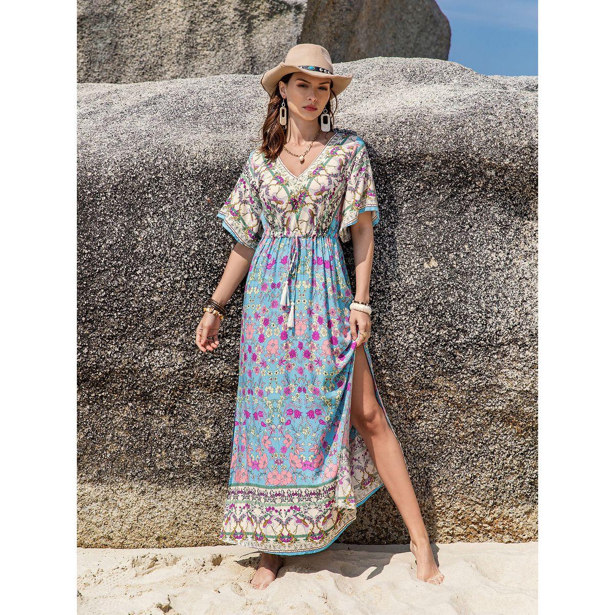 فستان طويل مطبع بزهور مع شق جانبي رَستي دَستي × ستايلي-women-clothing-dresses-image-1