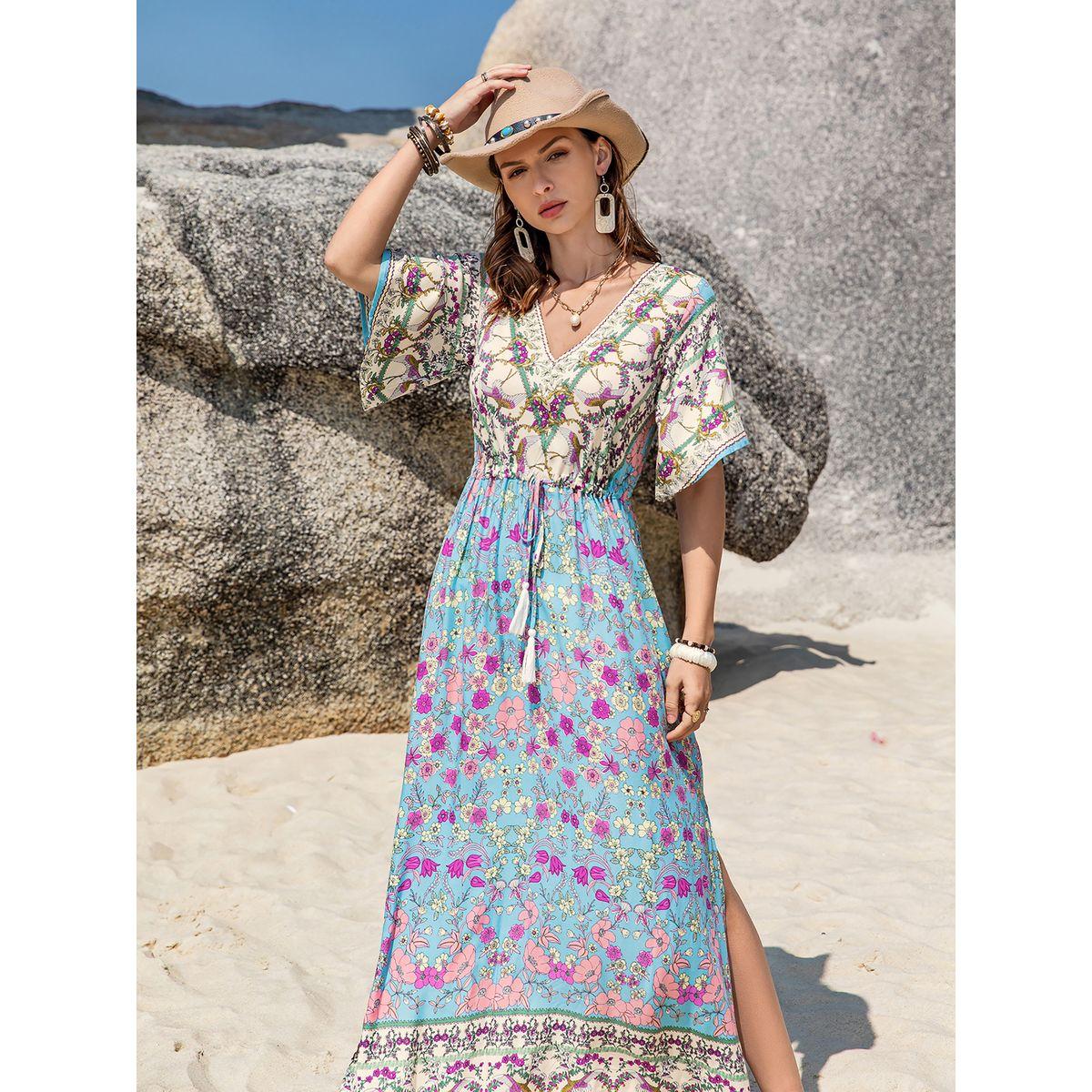فستان طويل مطبع بزهور مع شق جانبي رَستي دَستي × ستايلي-women-clothing-dresses-image-2