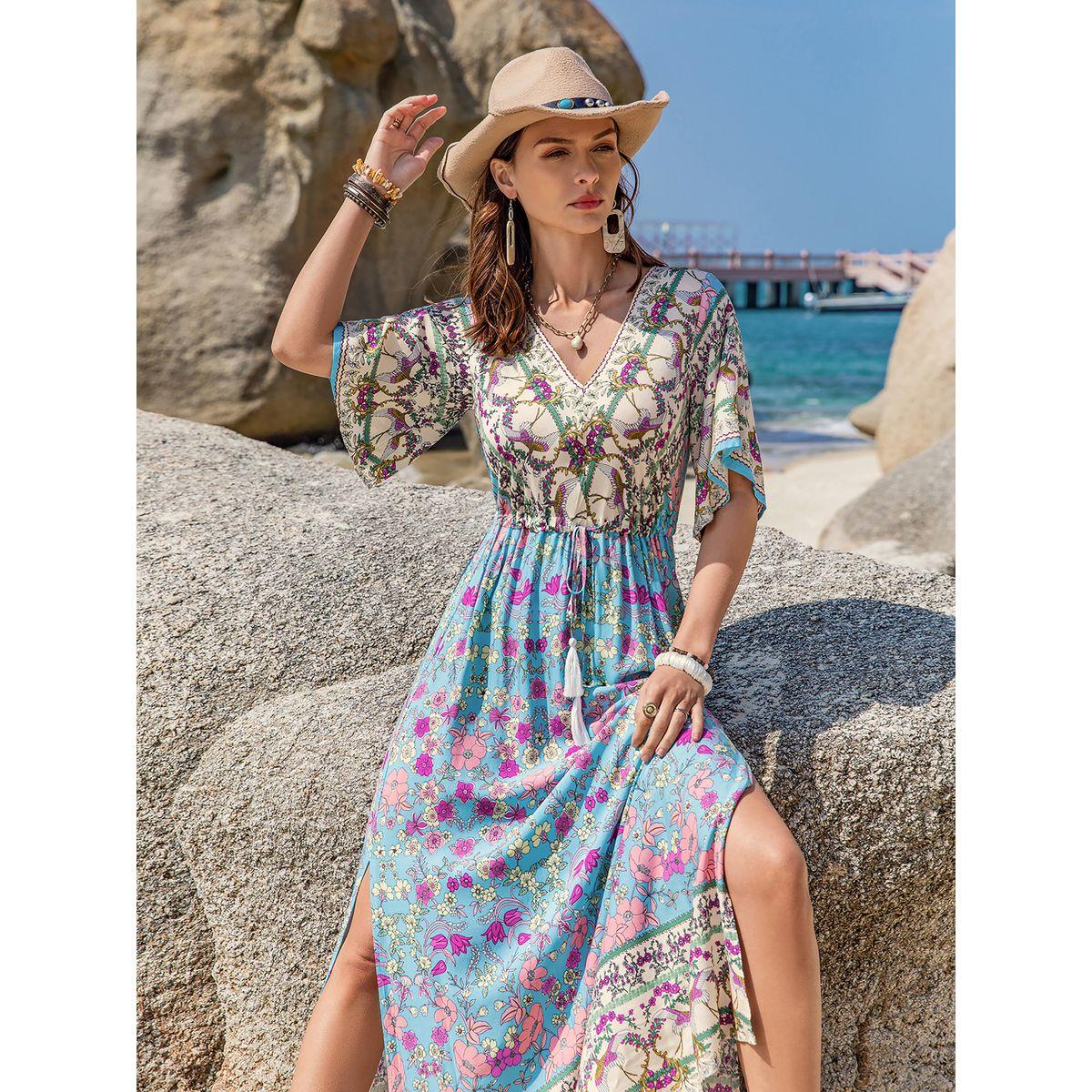 فستان طويل مطبع بزهور مع شق جانبي رَستي دَستي × ستايلي-women-clothing-dresses-image-3