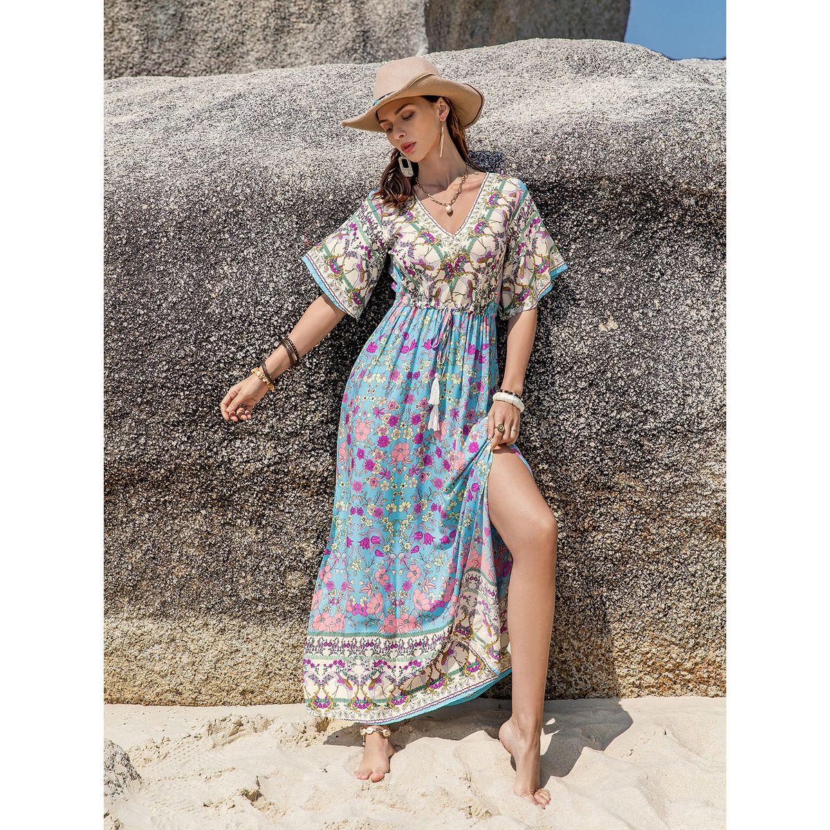 فستان طويل مطبع بزهور مع شق جانبي رَستي دَستي × ستايلي-women-clothing-dresses-image-7
