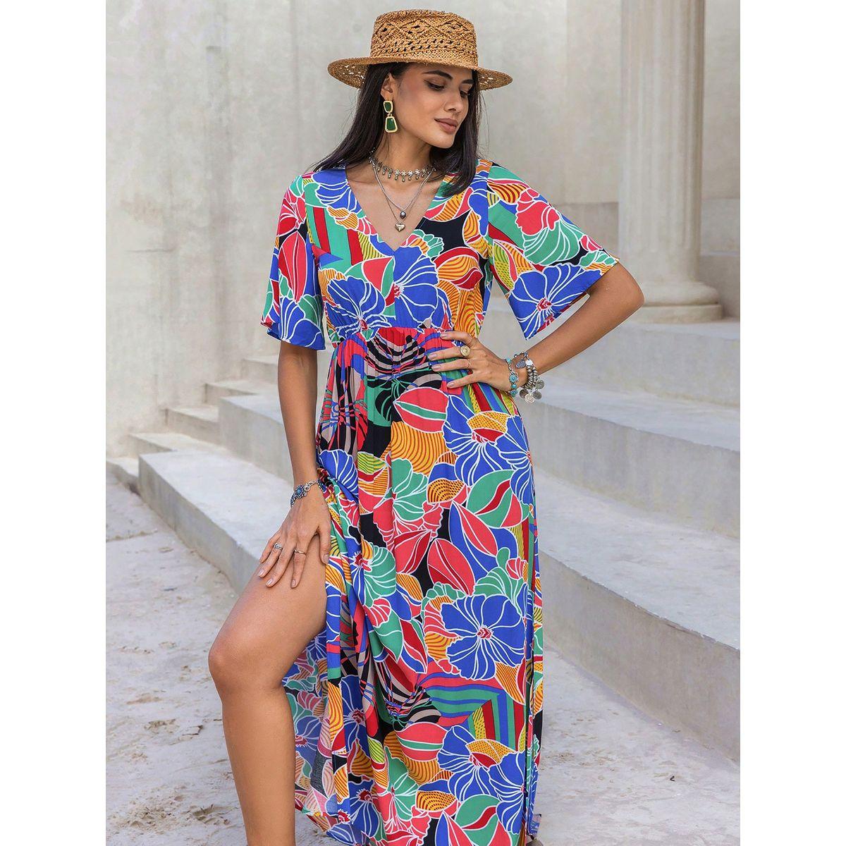 فستان طويل بطبعة مجردة وحافة واسعة رَستي دَستي × ستايلي-women-clothing-dresses-image-2