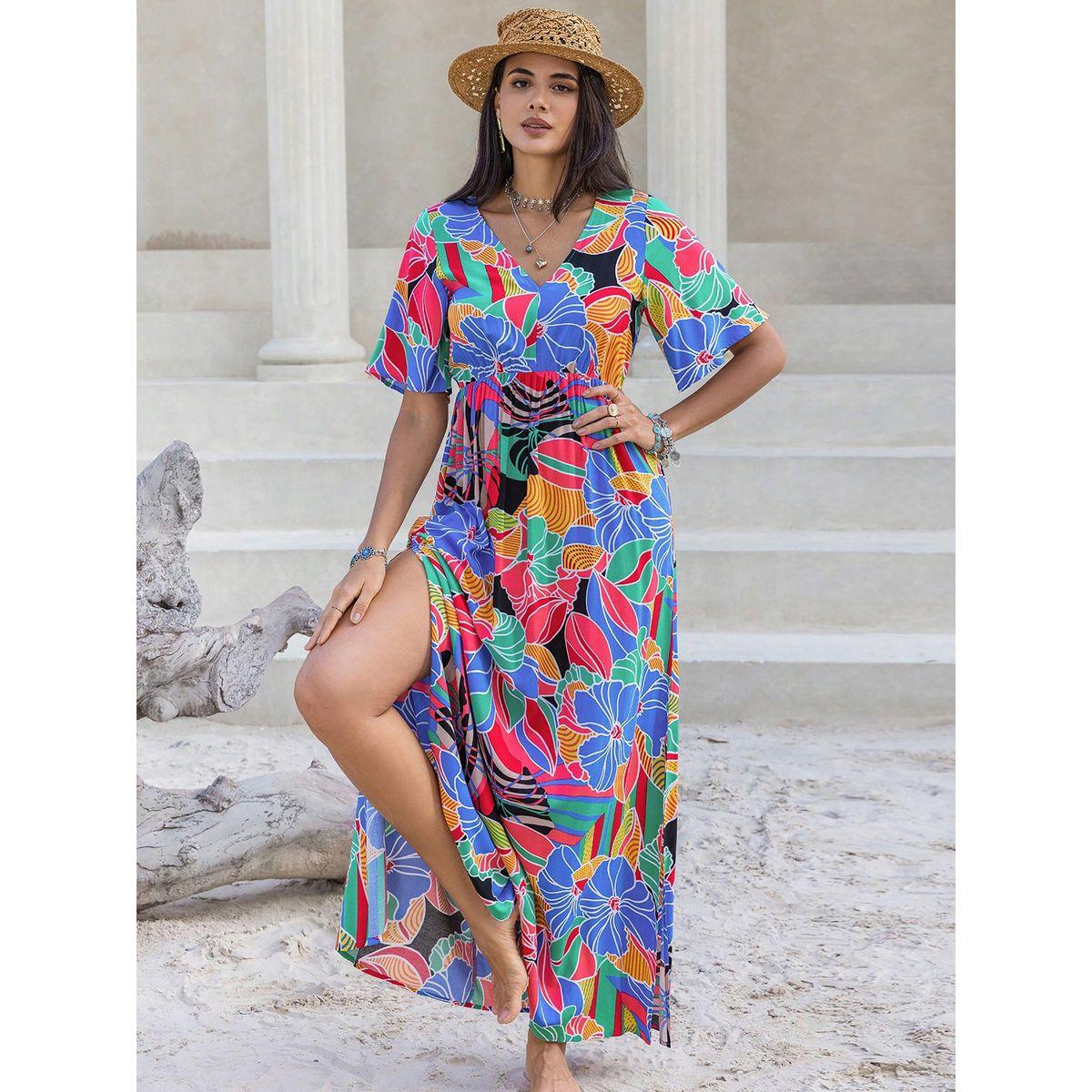 فستان طويل بطبعة مجردة وحافة واسعة رَستي دَستي × ستايلي-women-clothing-dresses-image-3
