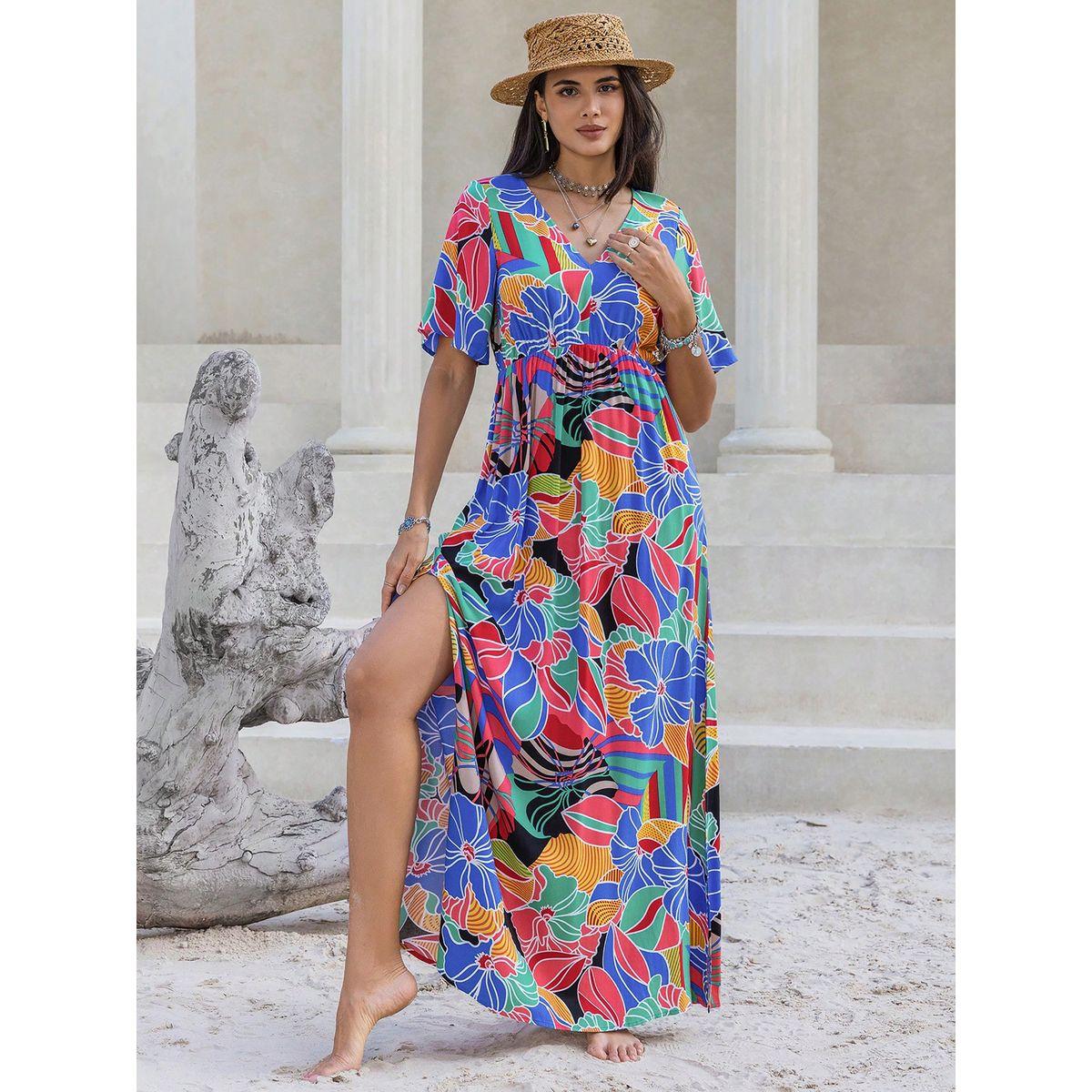 فستان طويل بطبعة مجردة وحافة واسعة رَستي دَستي × ستايلي-women-clothing-dresses-image-4