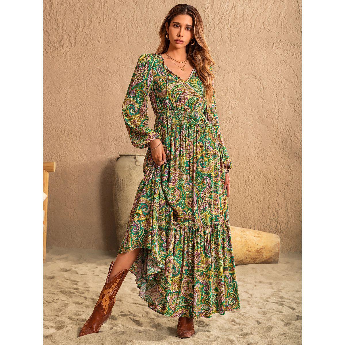 Russty Dustty X Styli Russty Dustty Paisley Print V Neck A-Line Maxi Dress-women-clothing-dresses-image-1