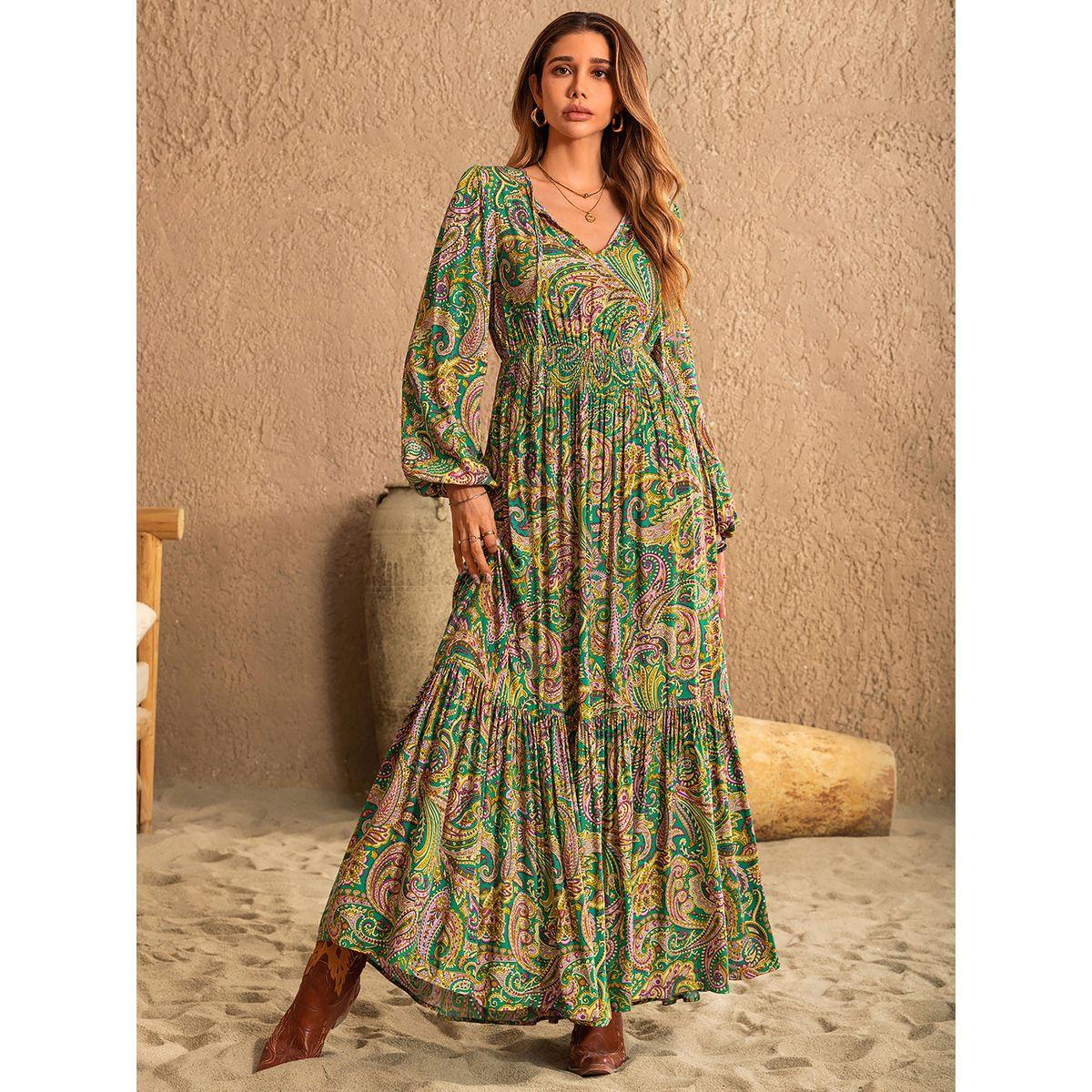Russty Dustty X Styli Russty Dustty Paisley Print V Neck A-Line Maxi Dress-women-clothing-dresses-image-2