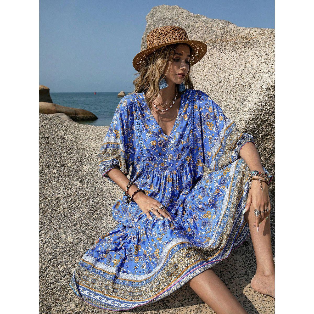 Russty Dustty X Styli Russty Dustty Floral Print Tiered Midi Dress with Volume Sleeve-women-clothing-dresses-image-2