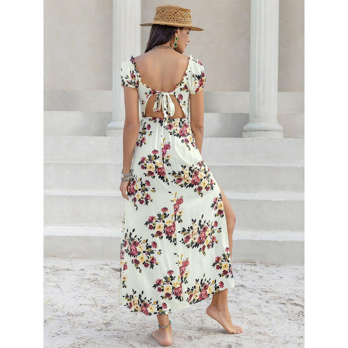 فستان ميدي برقبة واسعة مربعة وطبعة زهور رَستي دَستي × ستايلي-women-clothing-dresses-image-5