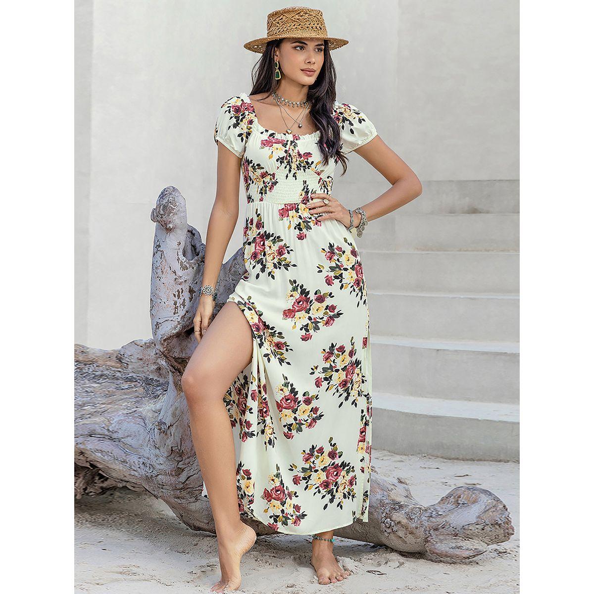 فستان ميدي برقبة واسعة مربعة وطبعة زهور رَستي دَستي × ستايلي-women-clothing-dresses-image-6