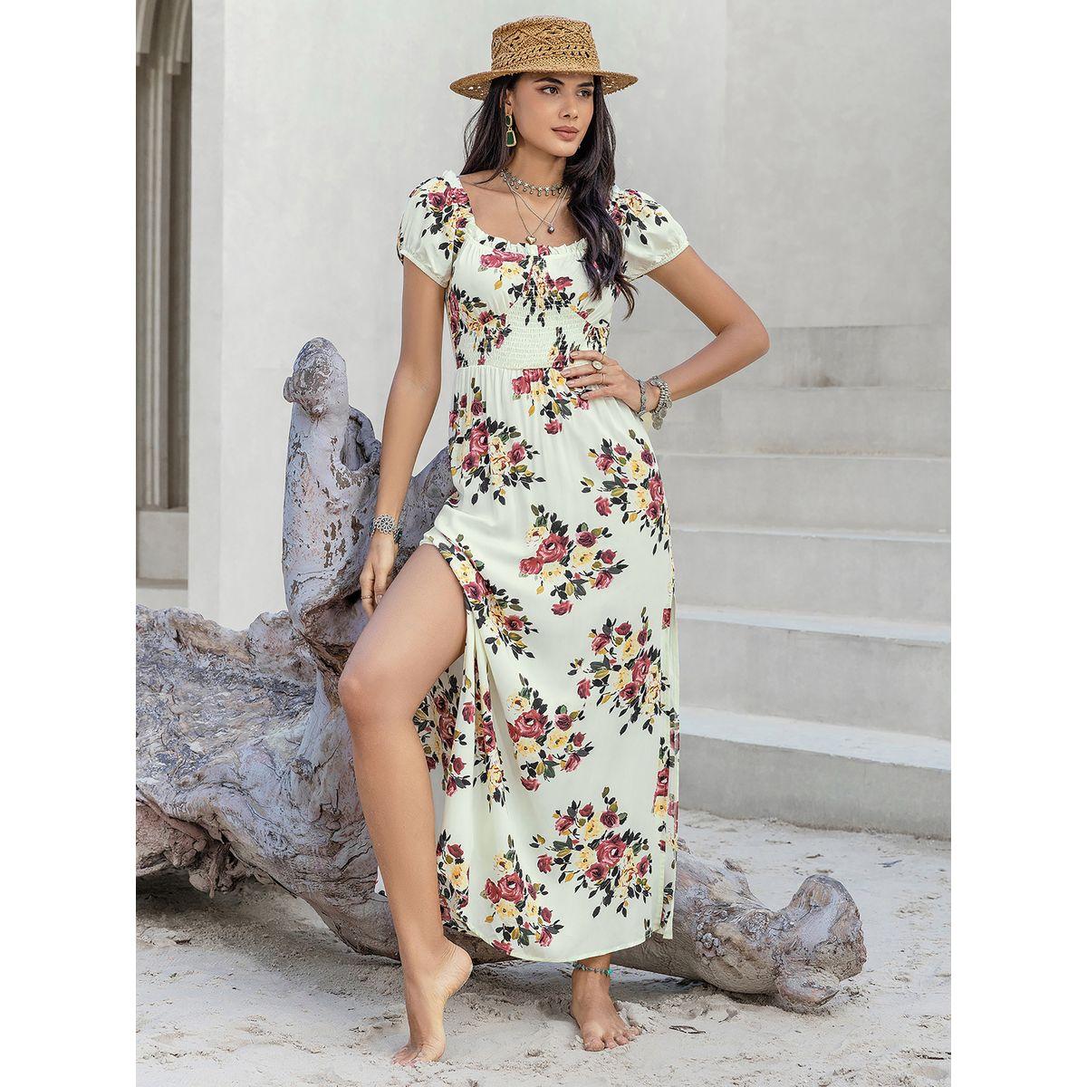فستان ميدي برقبة واسعة مربعة وطبعة زهور رَستي دَستي × ستايلي-women-clothing-dresses-image-7