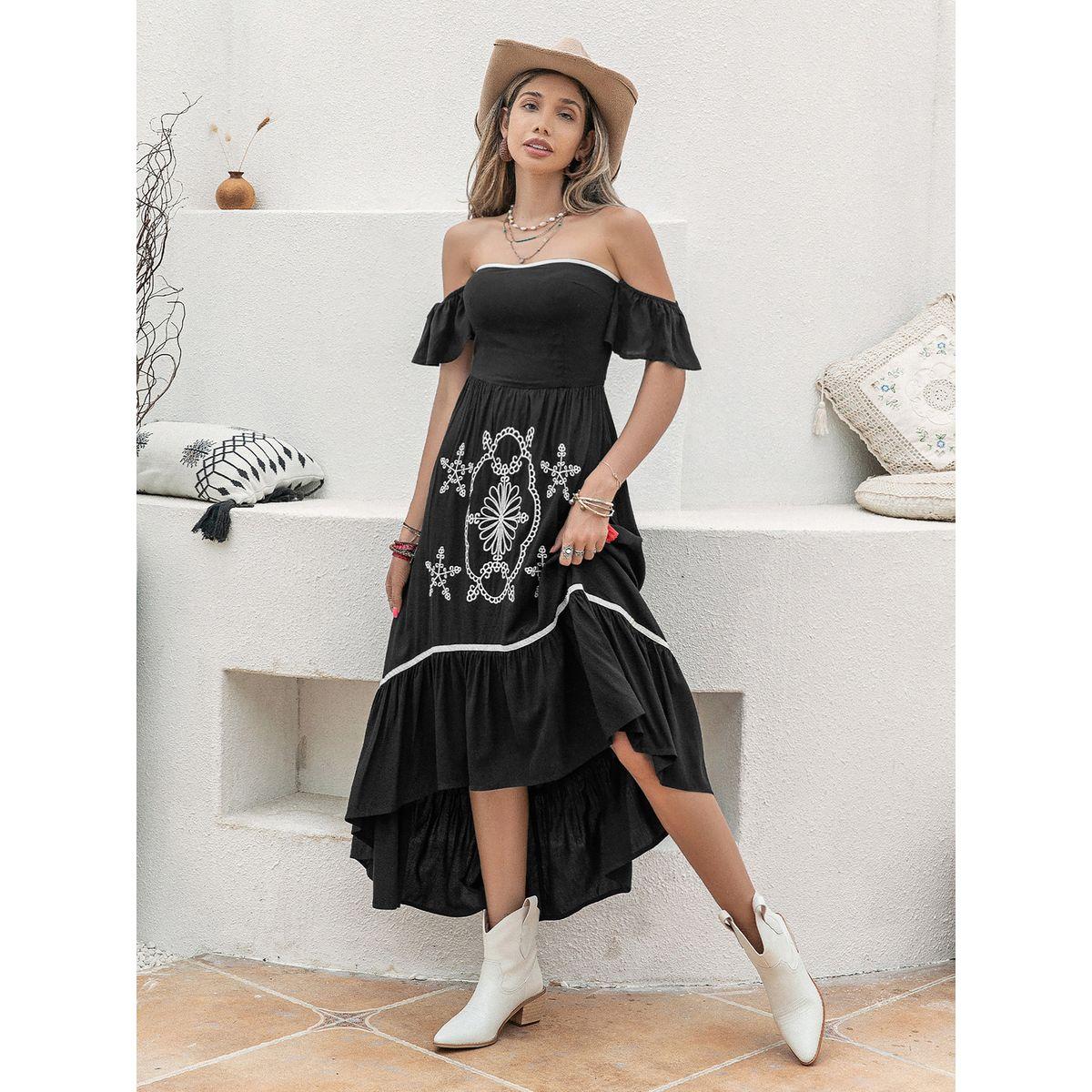فستان طويل بتفاصيل مُطرّزة واكتاف مكشوفة رَستي دَستي × ستايلي-women-clothing-dresses-image-1