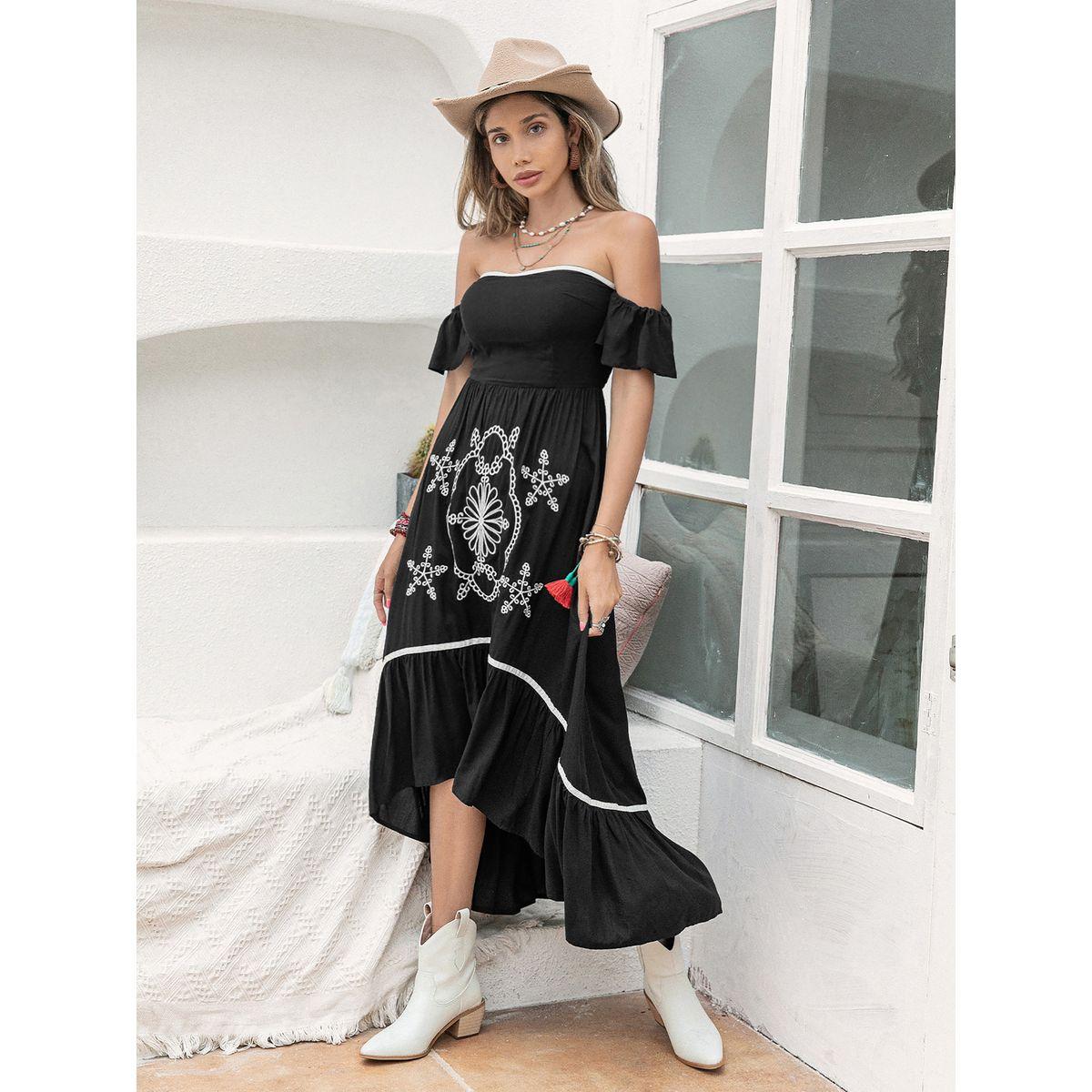فستان طويل بتفاصيل مُطرّزة واكتاف مكشوفة رَستي دَستي × ستايلي-women-clothing-dresses-image-2