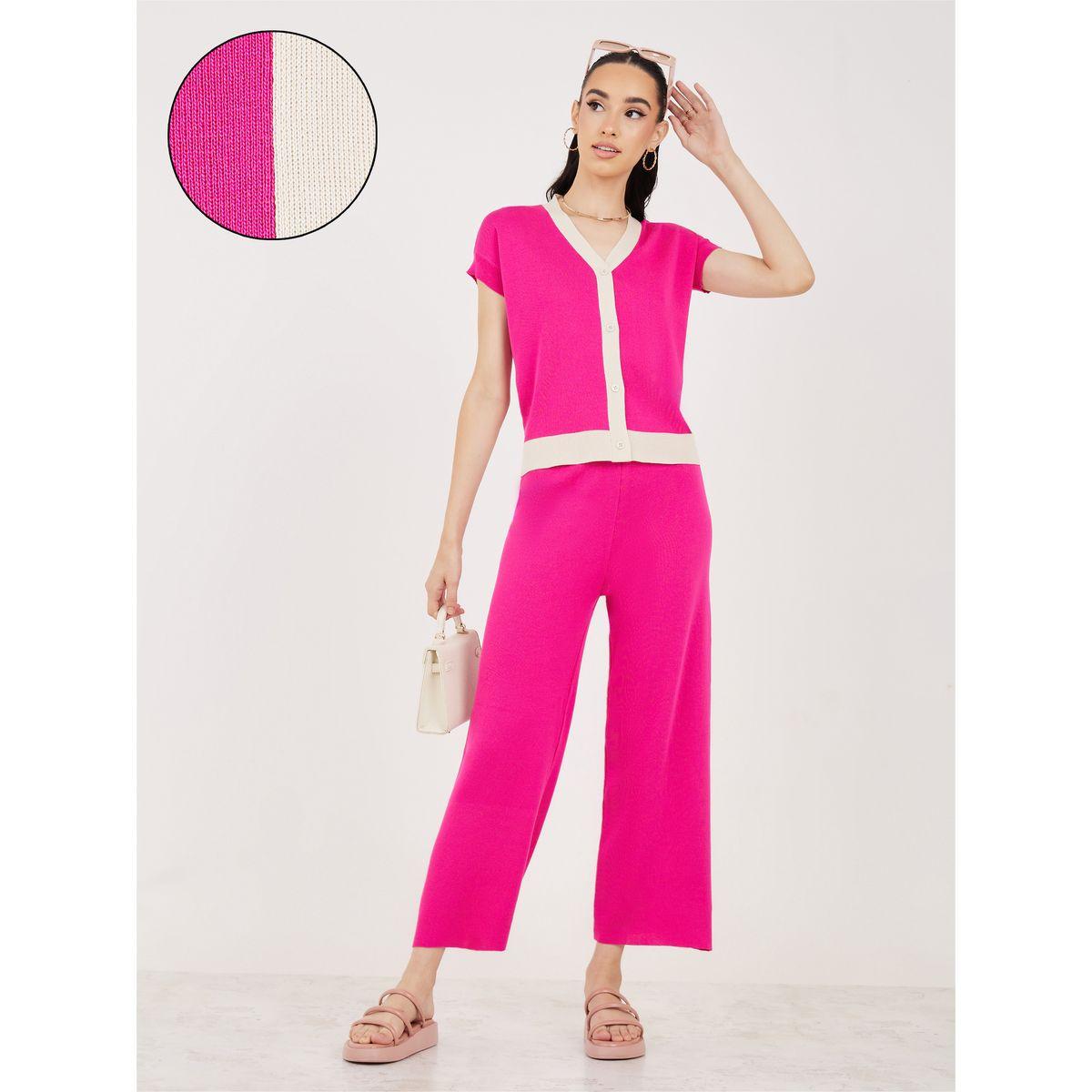 Styli Colorblock Knit Top & Straight Leg Ankle Length Pants Co-Ords-women-clothing-coordsets-image-1