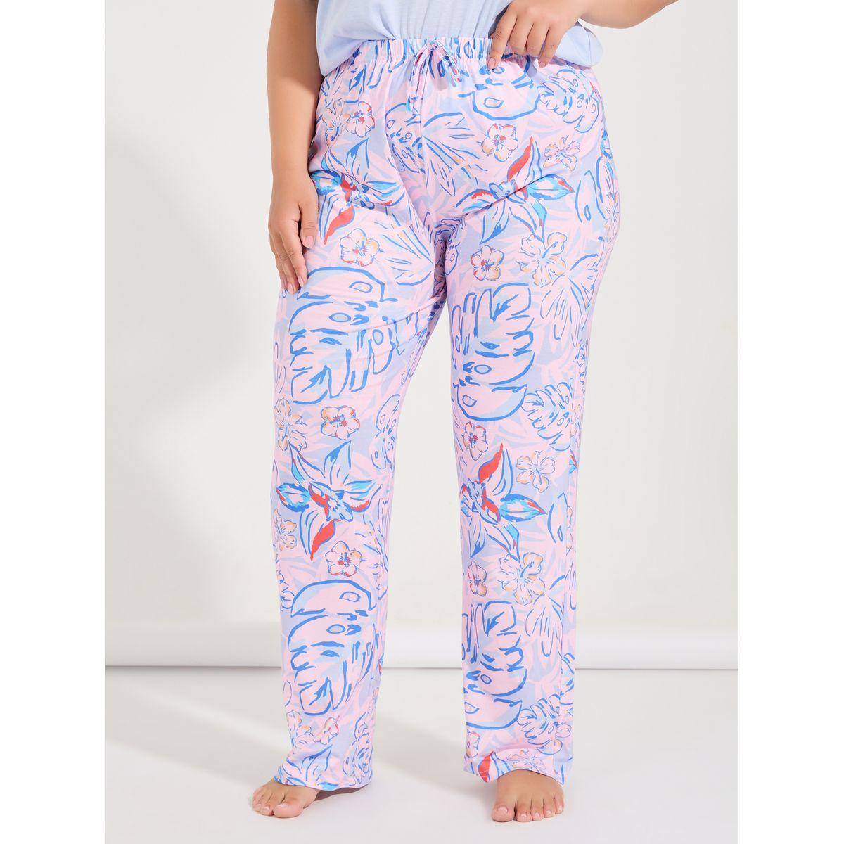 طقم من بنطال بيجاما مع تيشيرت سادة بمقاس كبير-women-clothing-nightwear-pyjamas-longsets-image-2