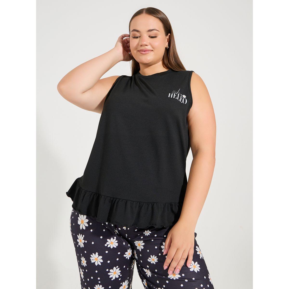 طقم من بنطال بيجاما مع فيست بمقاس كبير وحافة بكشكش-women-clothing-nightwear-pyjamas-longsets-image-2