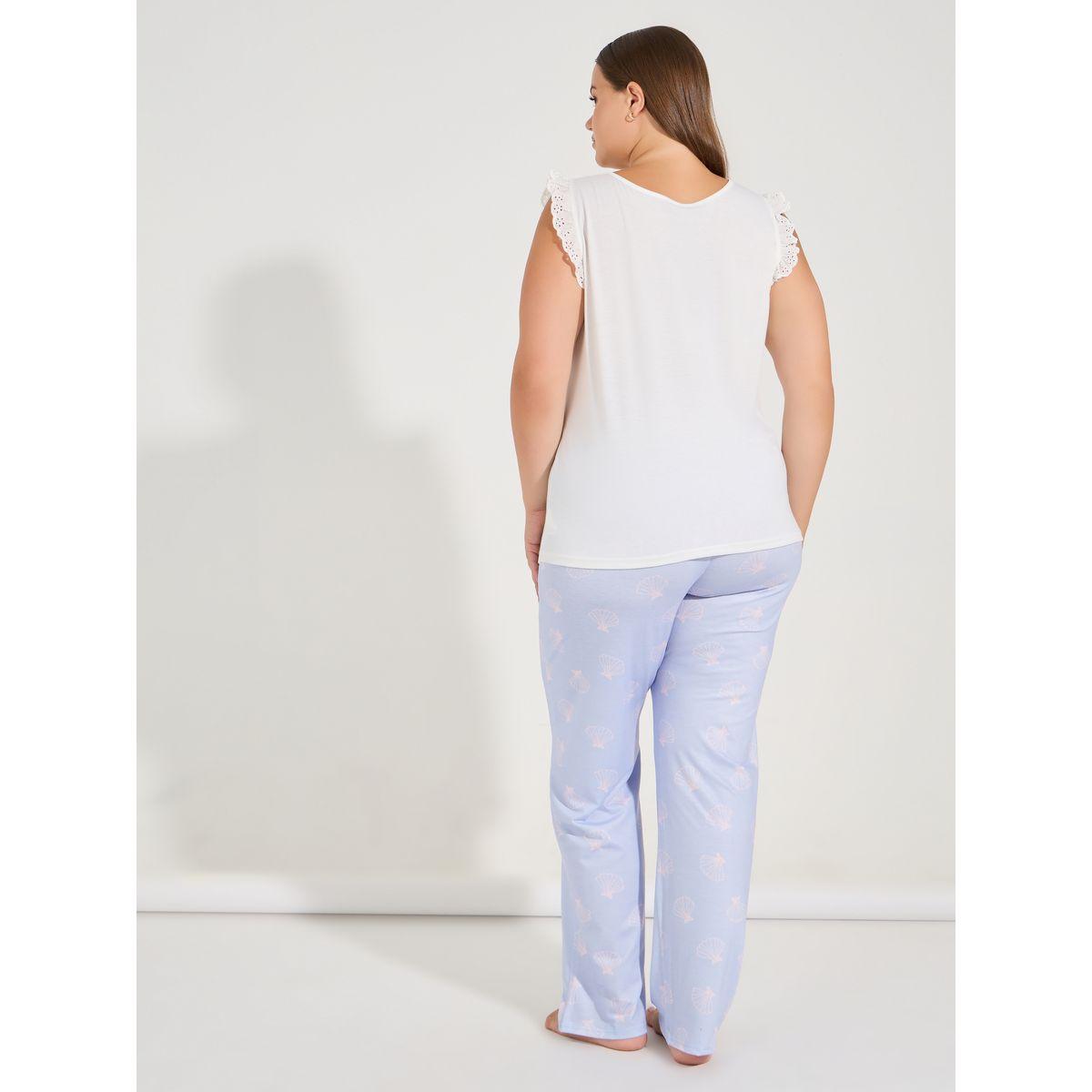 Styli Unwind Plus Size Schiffli Trim Top & Shell Print Pyjama Set-women-clothing-nightwear-pyjamas-longsets-image-6