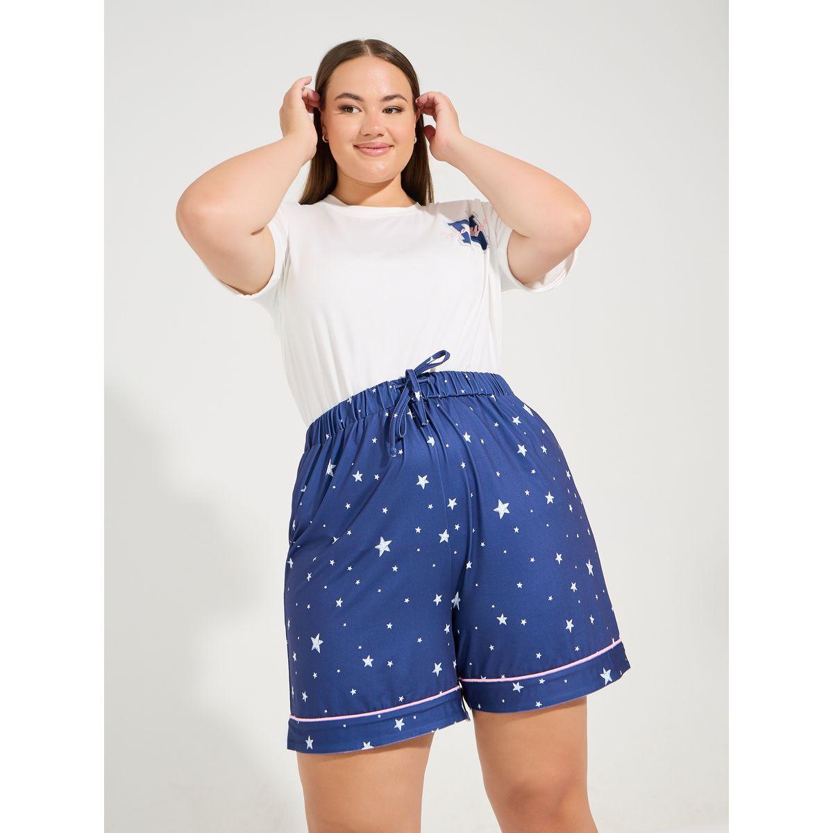 Styli Unwind Plus Size Graphic Print T-Shirt & Stars Print Pyjama Set-women-clothing-nightwear-pyjamas-shortsets-image-4