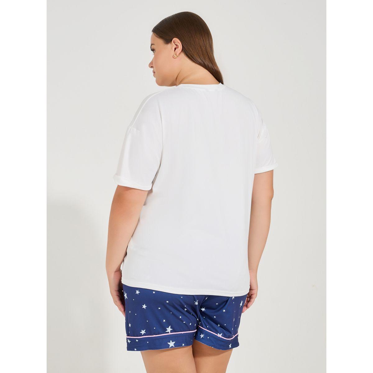 Styli Unwind Plus Size Graphic Print T-Shirt & Stars Print Pyjama Set-women-clothing-nightwear-pyjamas-shortsets-image-6