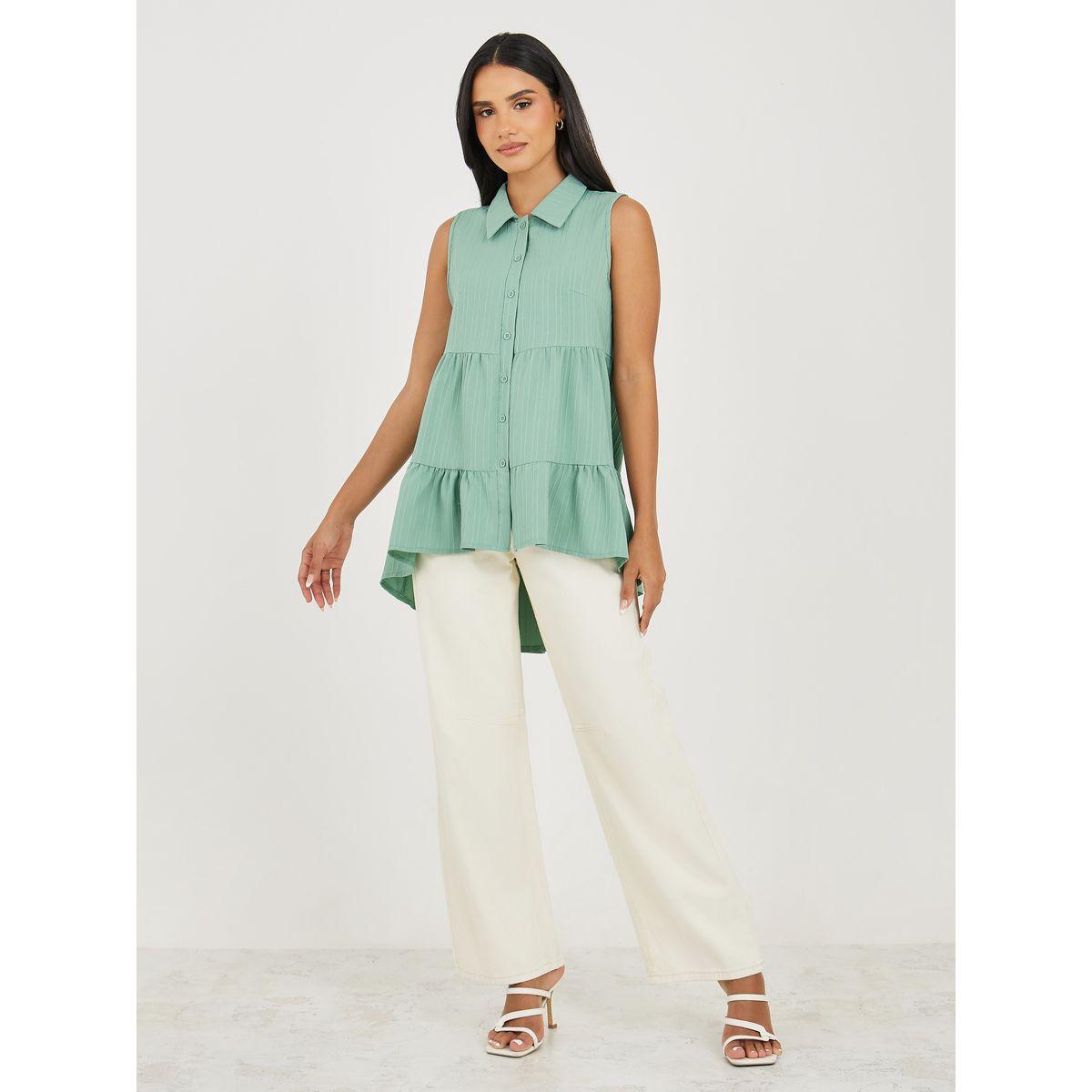 Styli Ribbed Sleeveless High-Low Hem Shirt-women-clothing-shirtsandblouses-shirts-image-2
