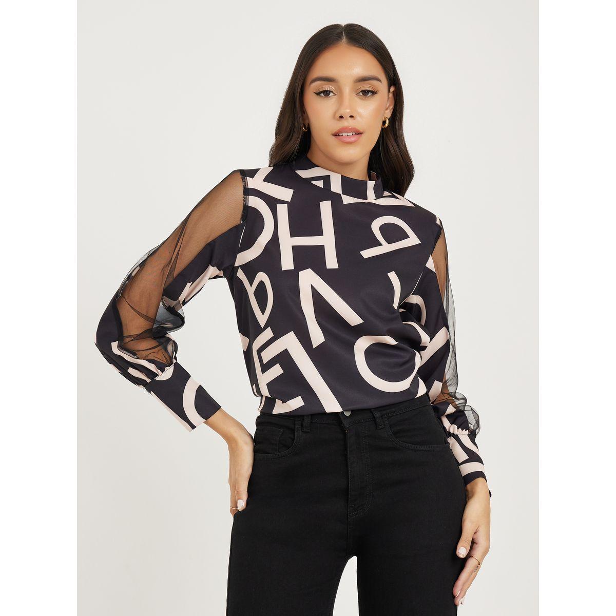 بلوزة بياقة عالية واكمام بيشوب-women-clothing-shirtsandblouses-blouses-image-1
