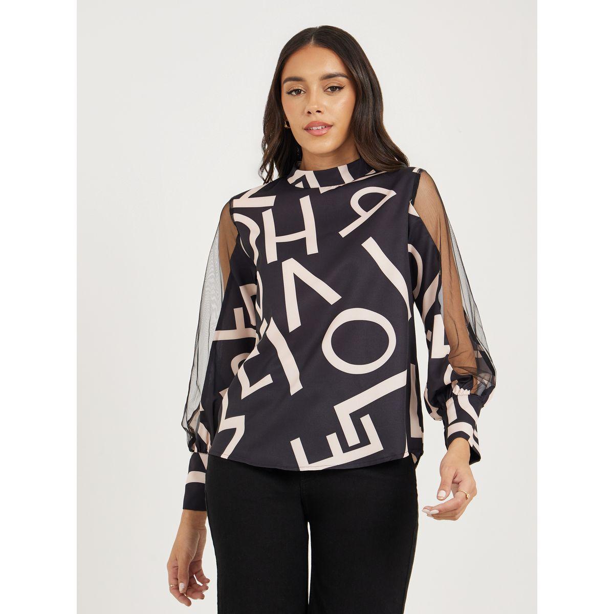 بلوزة بياقة عالية واكمام بيشوب-women-clothing-shirtsandblouses-blouses-image-2