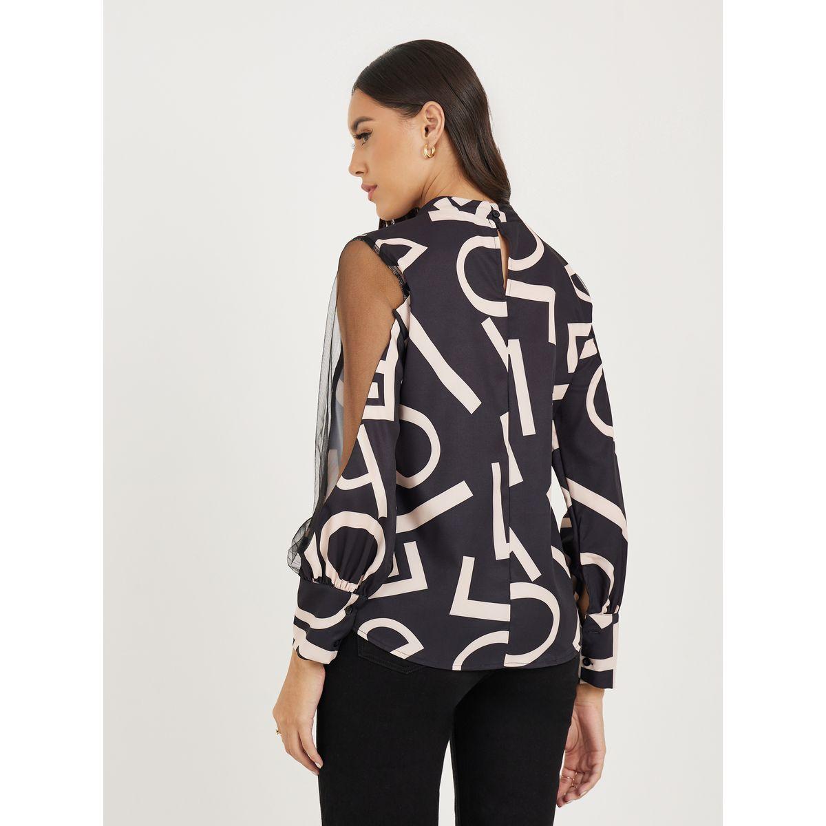 Styli Letter Print High Neck Bishop Sleeve Top-women-clothing-shirtsandblouses-blouses-image-5