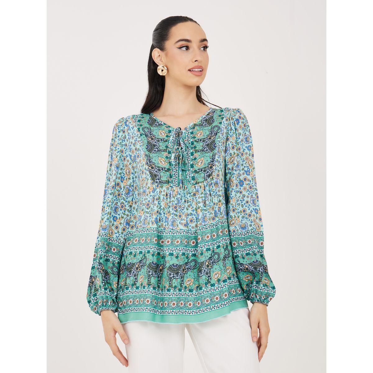 Styli All Over Print Tie-Up Neck Top-women-clothing-shirtsandblouses-blouses-image-1