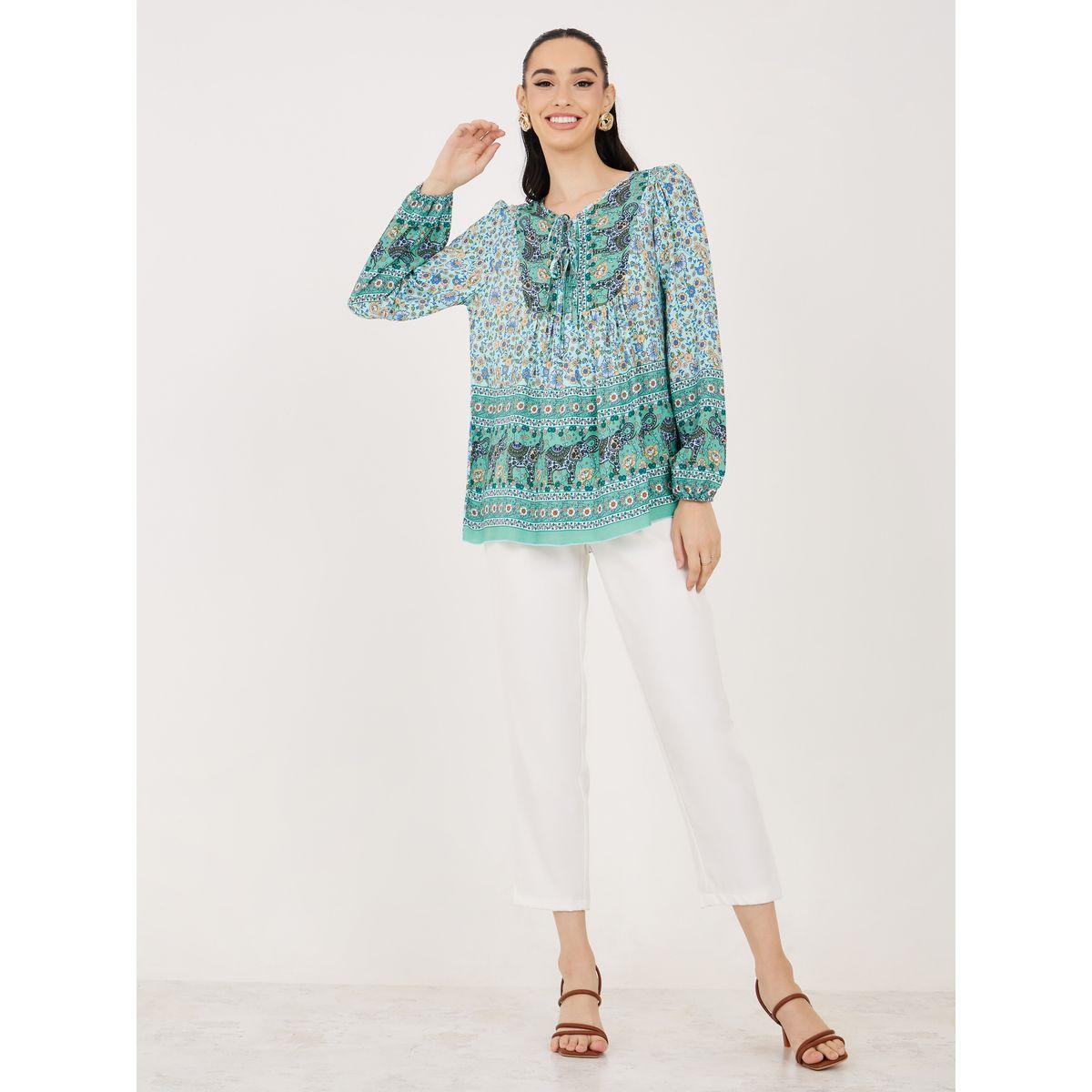 Styli All Over Print Tie-Up Neck Top-women-clothing-shirtsandblouses-blouses-image-2