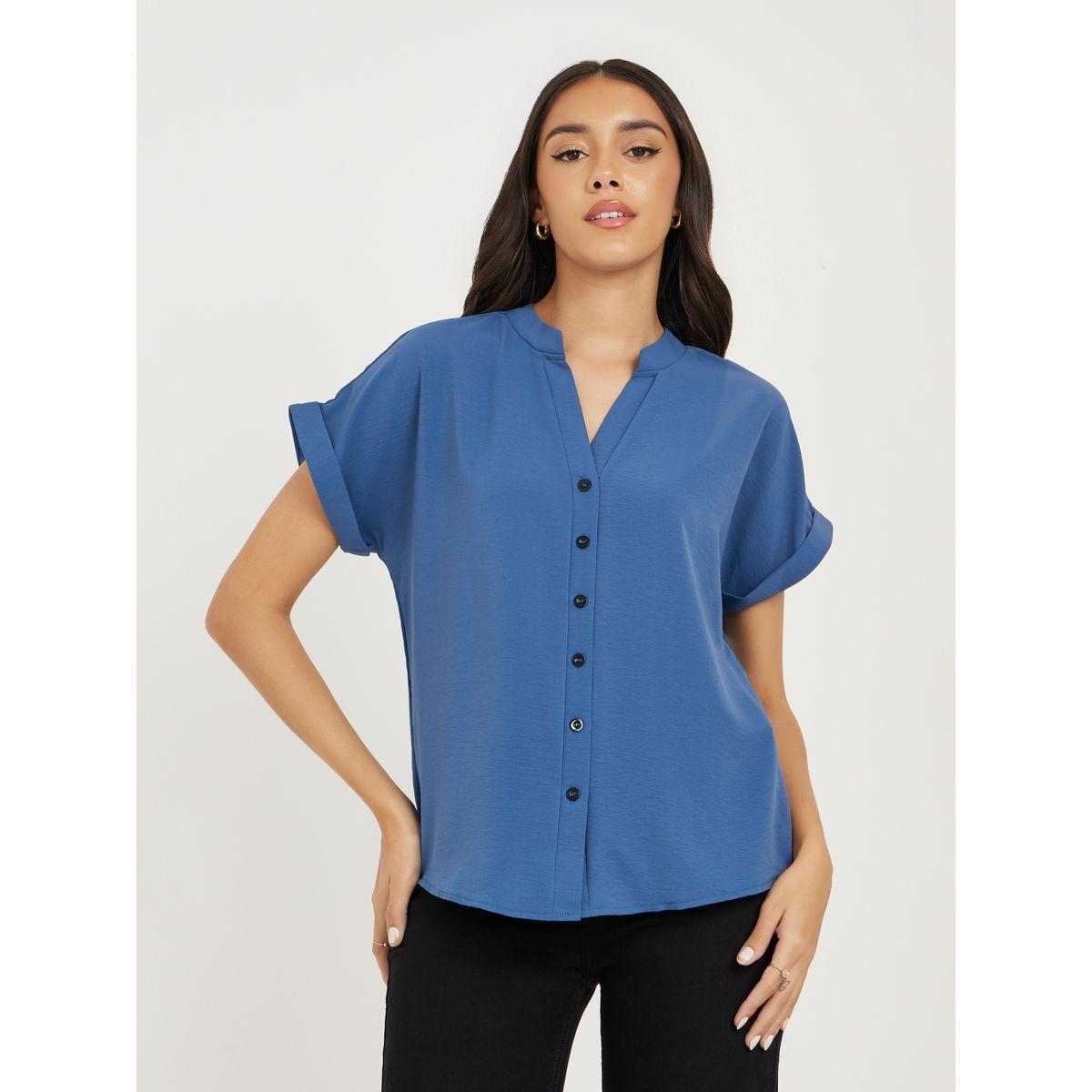 Styli Solid Basic V Neck Regular Fit Shirt-women-clothing-shirtsandblouses-shirts-image-2
