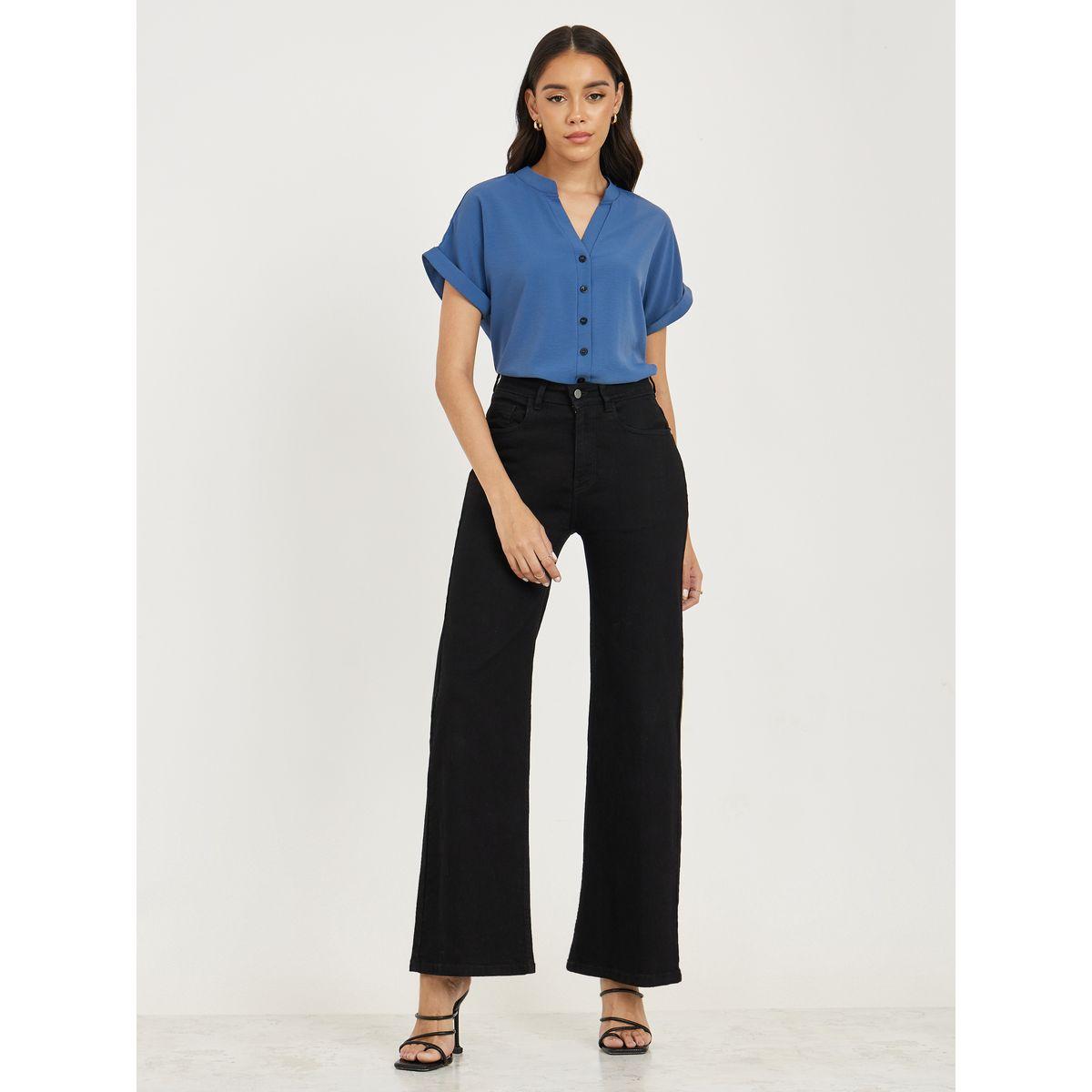 بلوزة سادة بقصة عادية وازرار غلق-women-clothing-shirtsandblouses-shirts-image-3