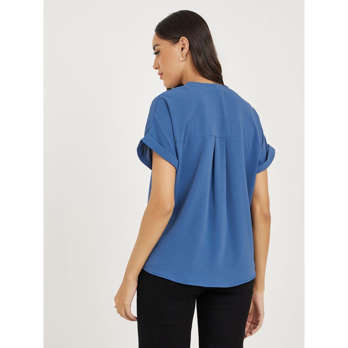 بلوزة سادة بقصة عادية وازرار غلق-women-clothing-shirtsandblouses-shirts-image-5
