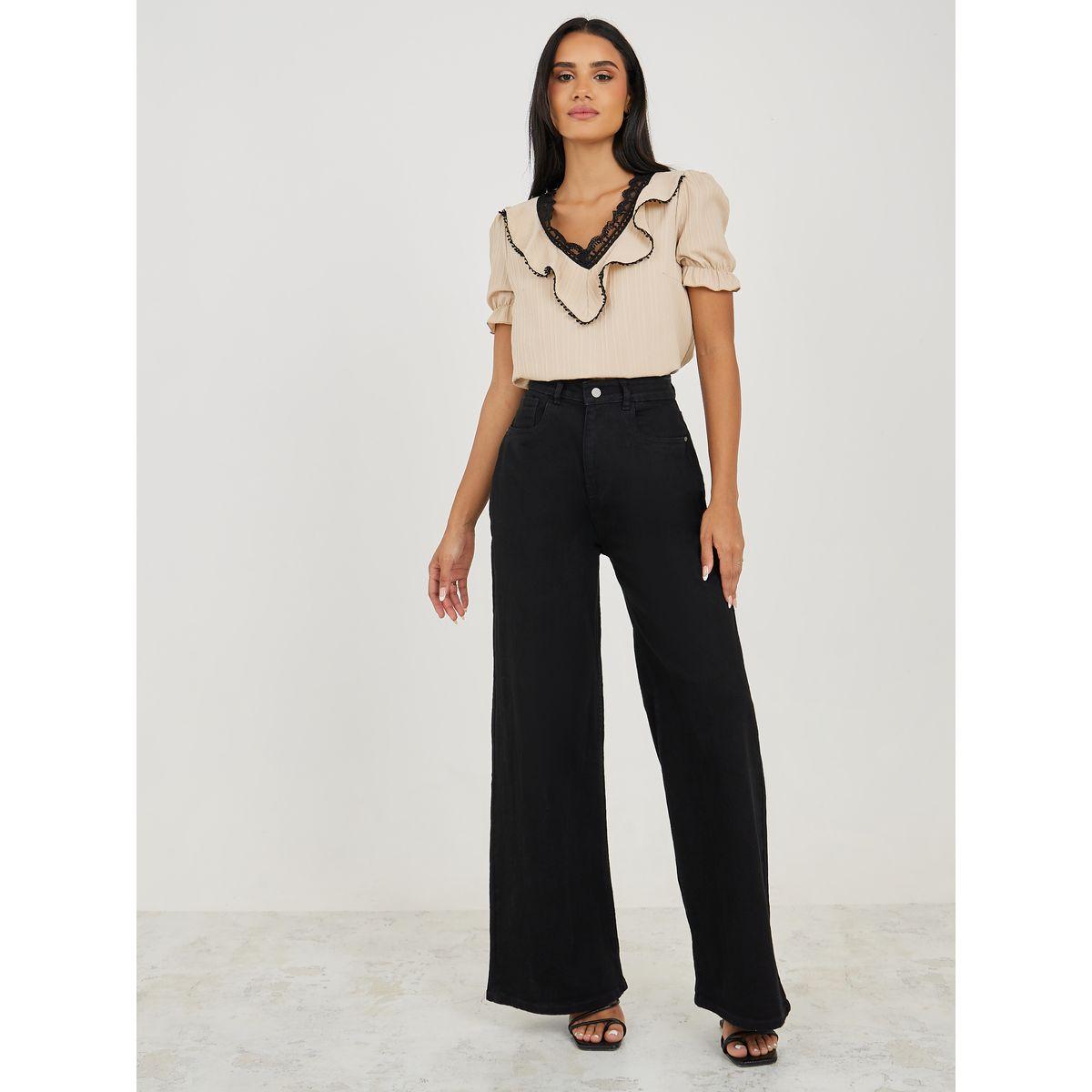 Styli Ruffle Lace Front V Neck Blouse-women-clothing-shirtsandblouses-blouses-image-2
