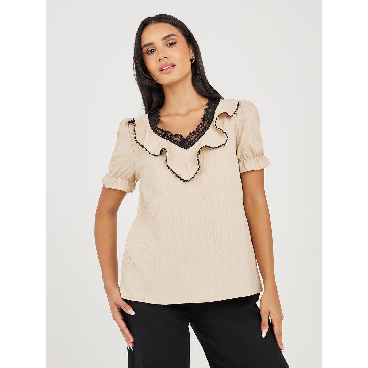 بلوزة بتفاصيل دانتيل مع كشكش-women-clothing-shirtsandblouses-blouses-image-3