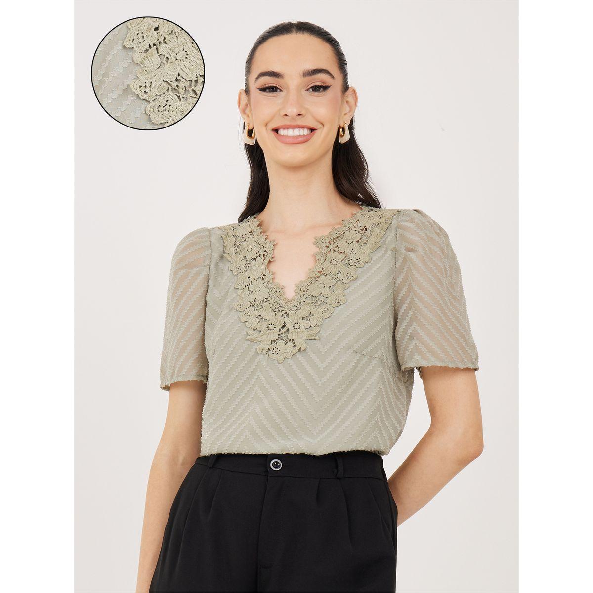 Styli Lace Detail Puff Sleeves Top-women-clothing-shirtsandblouses-blouses-image-1
