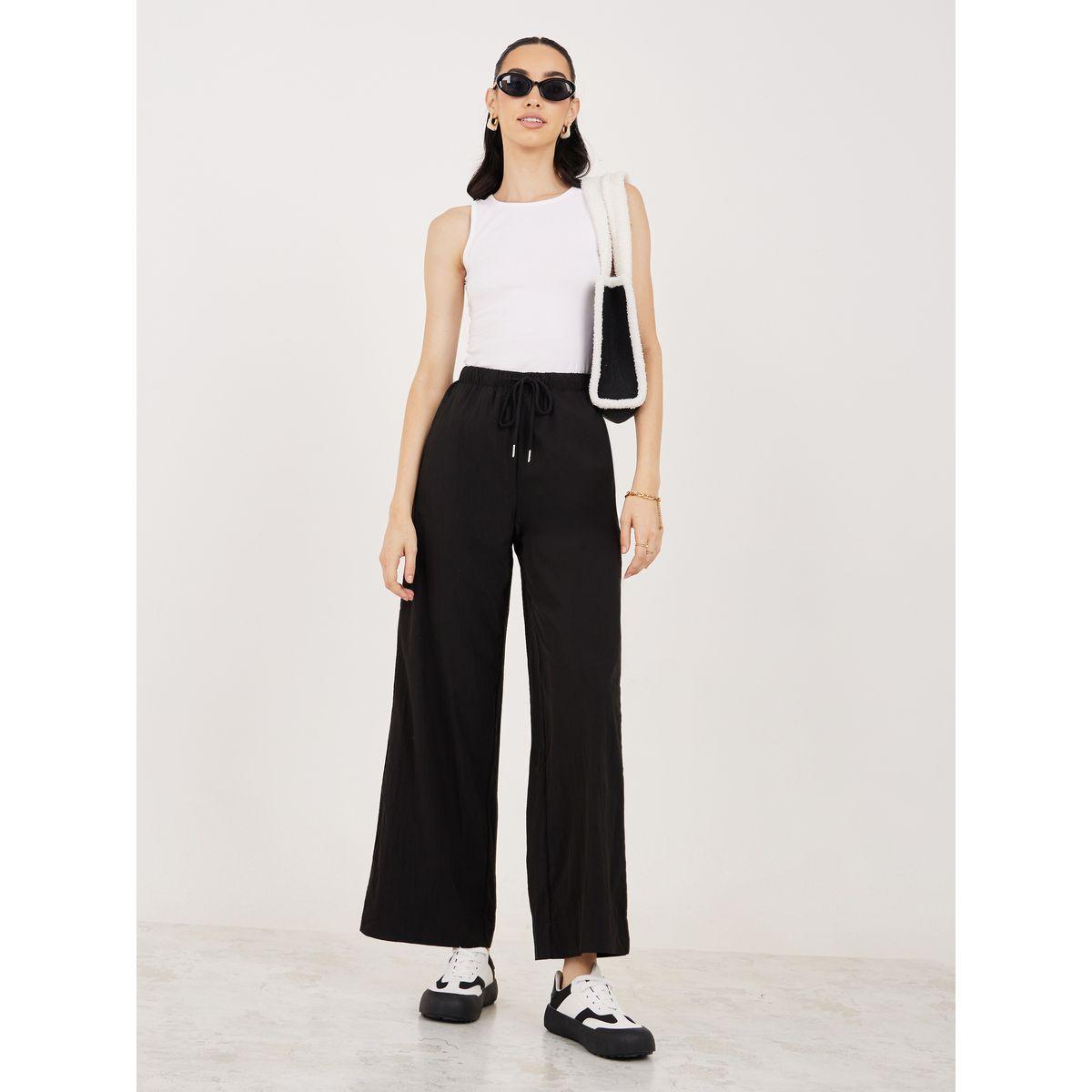 Styli Straight Leg Solid Pants with Drawstrings-women-clothing-bottoms-trousers-image-2