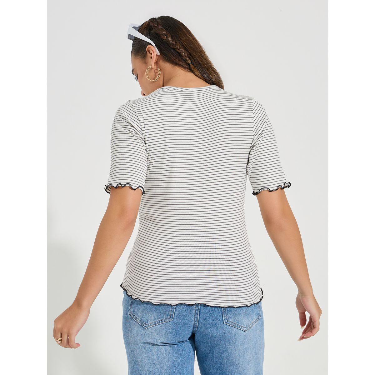 Styli Striped Lettuce Edge Detail Knit Top-women-clothing-shirtsandblouses-blouses-image-4