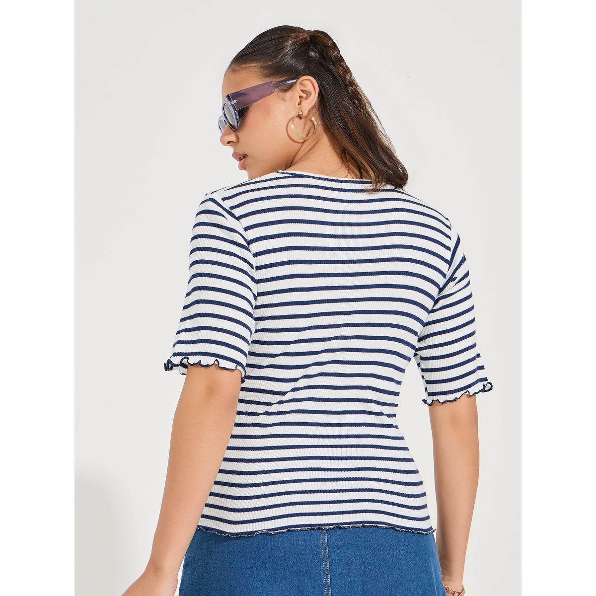 Styli Striped Lettuce Edge Detail Knit Top-women-clothing-shirtsandblouses-blouses-image-4
