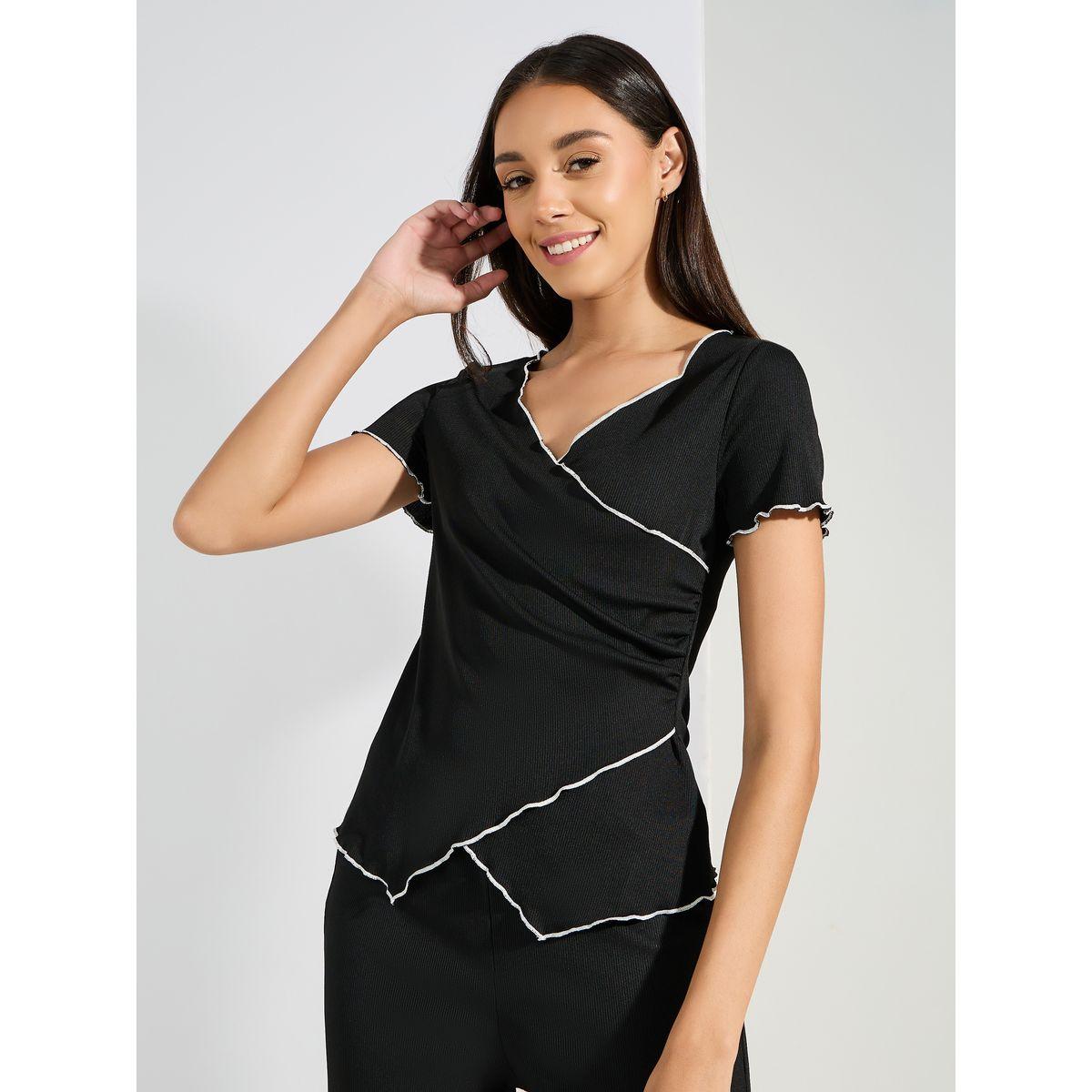 طقم من بنطال بيجاما مع تيشيرت مضلع بنمط لف-women-clothing-nightwear-pyjamas-longsets-image-3