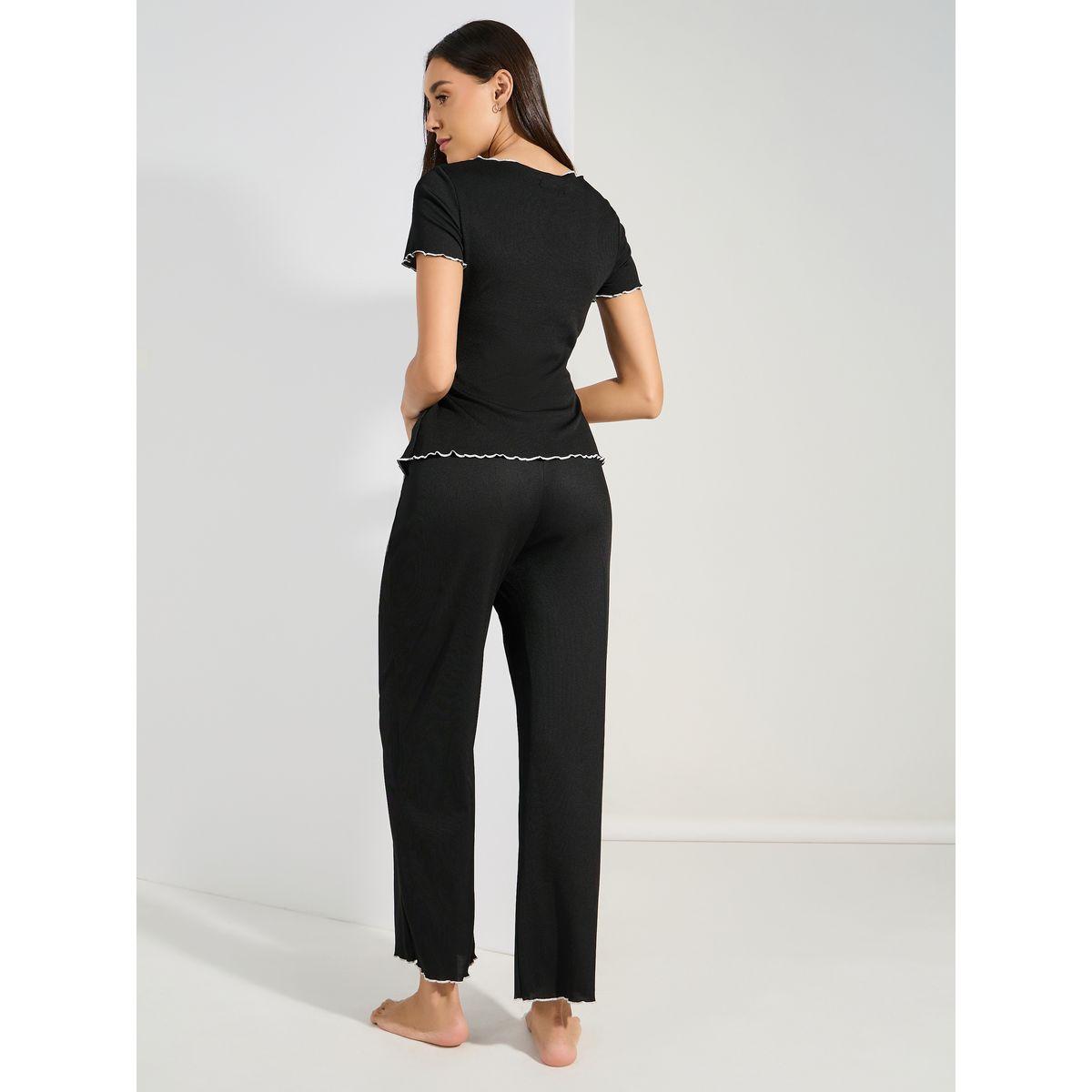 Styli Unwind Mono Contrast Edge Rib Wrap Over T-Shirt & Pyjama Set-women-clothing-nightwear-pyjamas-longsets-image-6