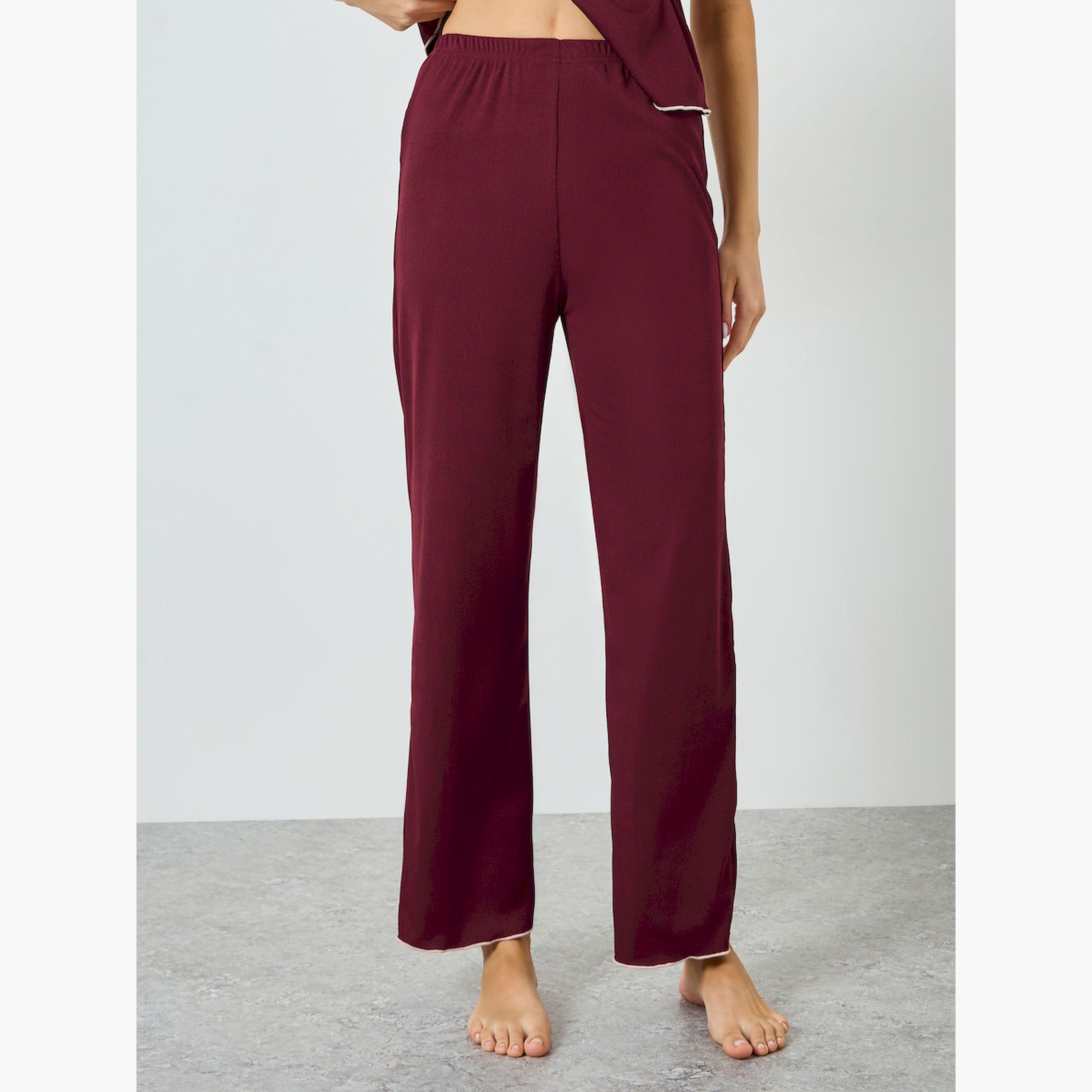 مجموعة من بيجاما وتيشيرت مضلع بنمط لف وحواف متباينة-women-clothing-nightwear-pyjamas-longsets-image-4