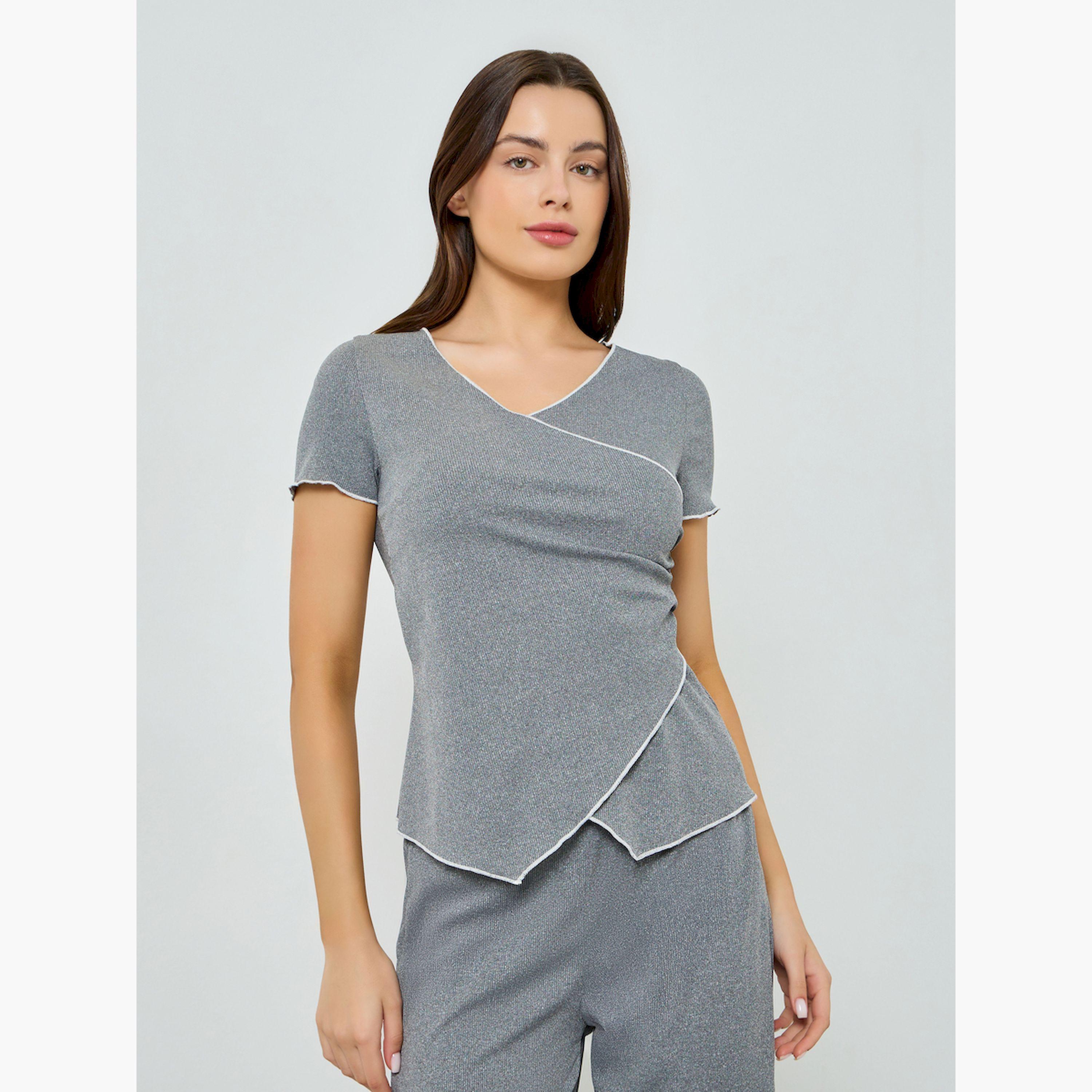 Styli Mono Contrast Edge Rib Wrap Over T-Shirt and Pyjama Set-women-clothing-nightwear-pyjamas-longsets-image-2