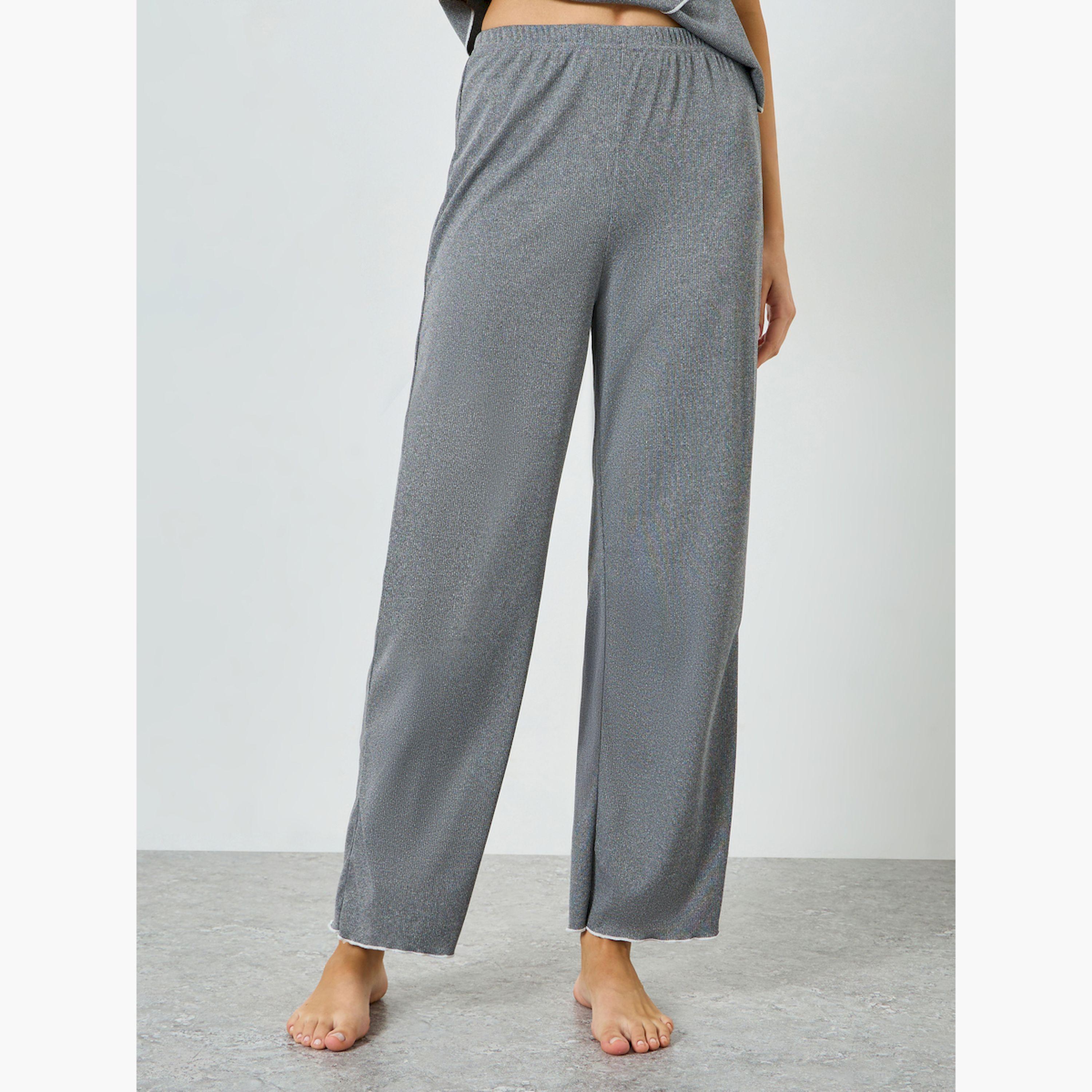 مجموعة من بيجاما وتيشيرت مضلع بنمط لف وحواف متباينة-women-clothing-nightwear-pyjamas-longsets-image-4